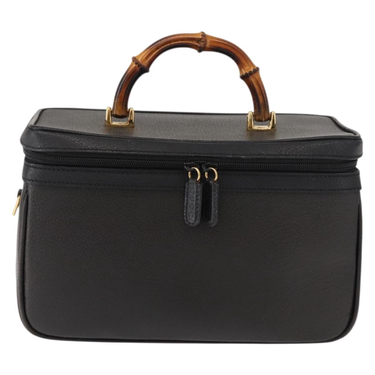 GUCCI Bamboo Vanity Hand Bag Leather Navy Gold 013 122 2491 Auth 148821