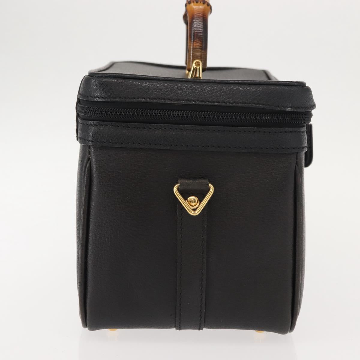 GUCCI Bamboo Vanity Hand Bag Leather Navy Gold 013 122 2491 Auth 148821