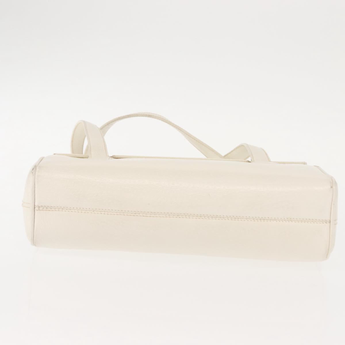 GUCCI Hand Bag Leather White Gold Auth 148822