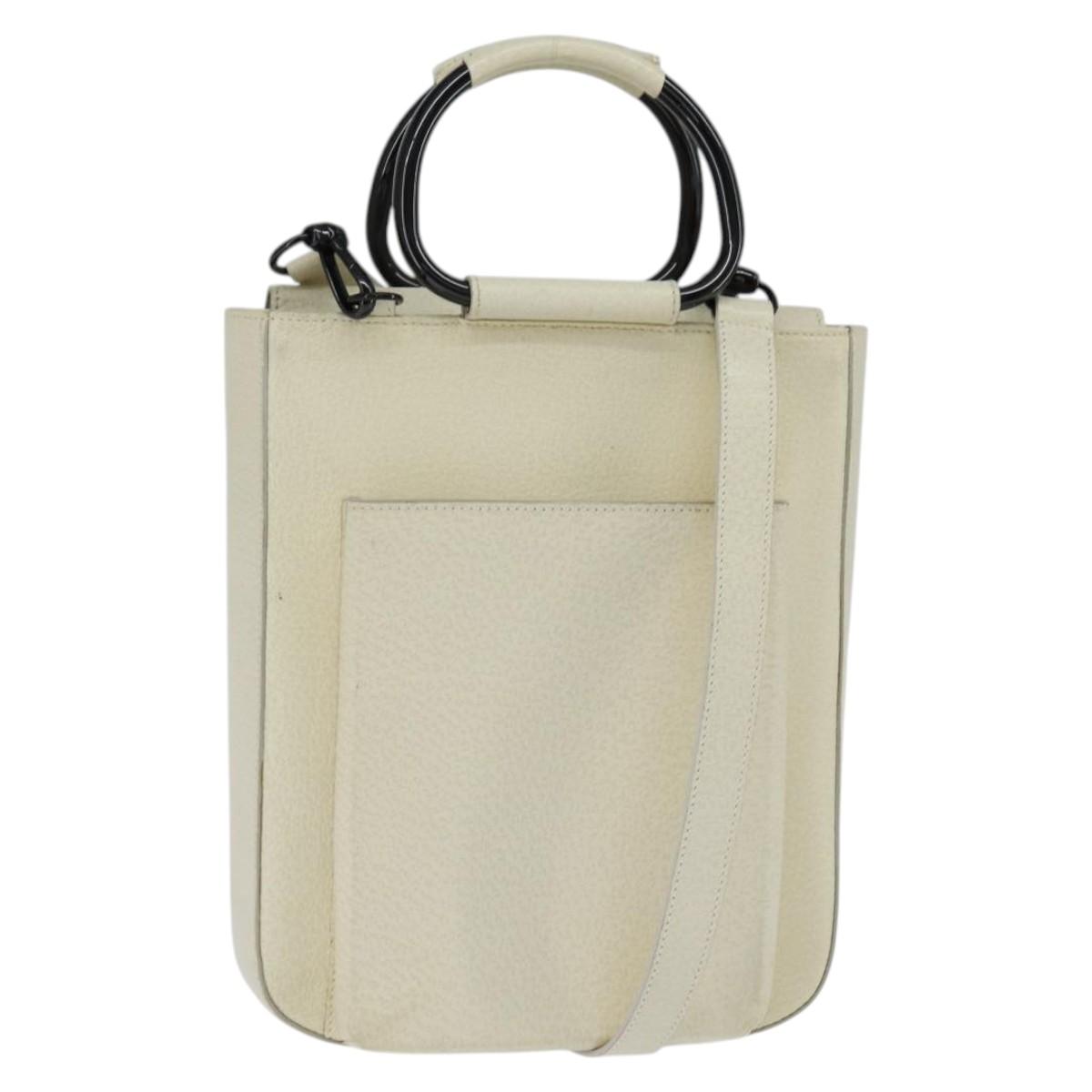 GUCCI Hand Bag Leather 2way White Auth 148823