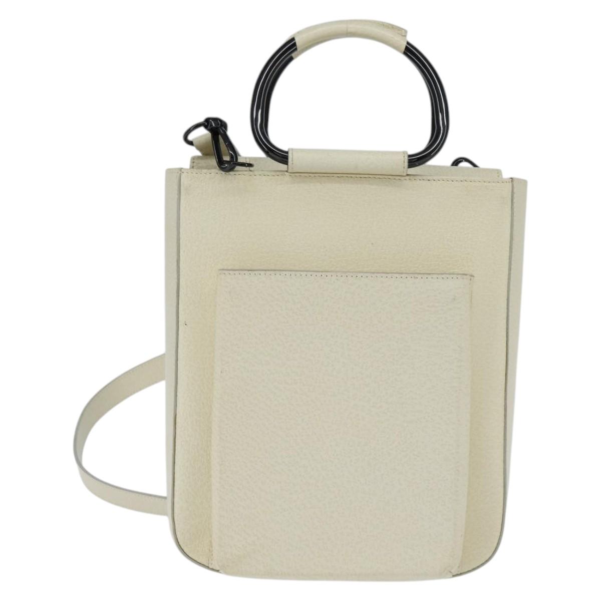 GUCCI Hand Bag Leather 2way White Auth 148823