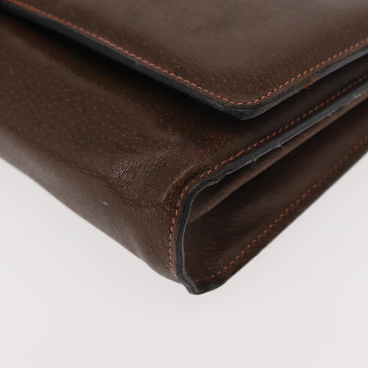 GUCCI Web Sherry Line Chain Shoulder Bag Leather Vintage Brown Gold Auth 148829