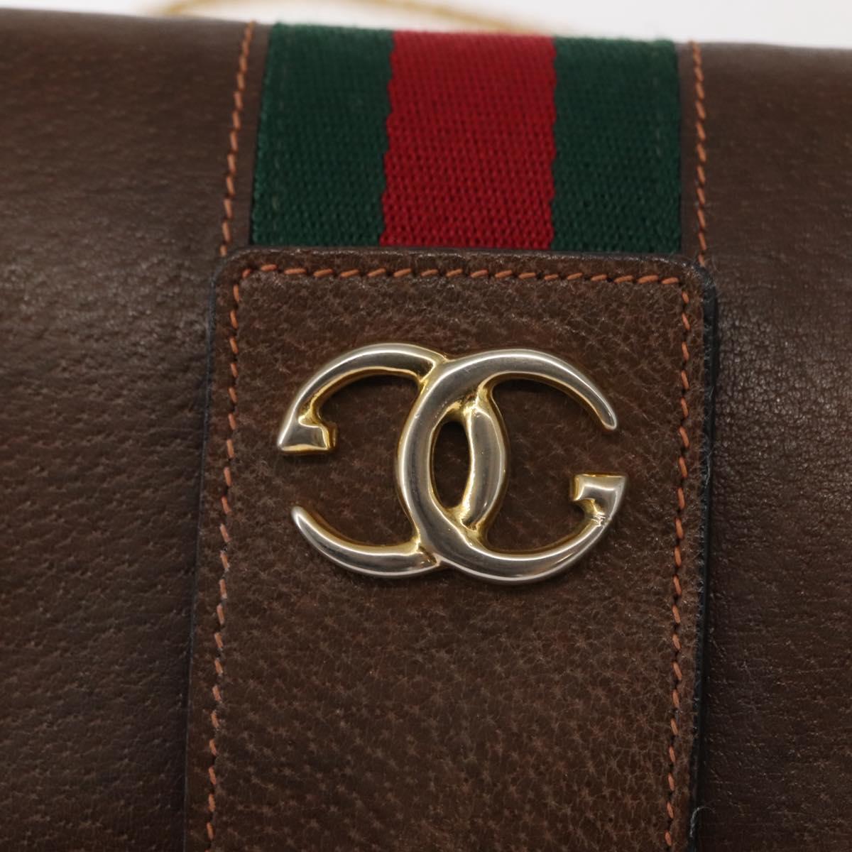 GUCCI Web Sherry Line Chain Shoulder Bag Leather Vintage Brown Gold Auth 148829