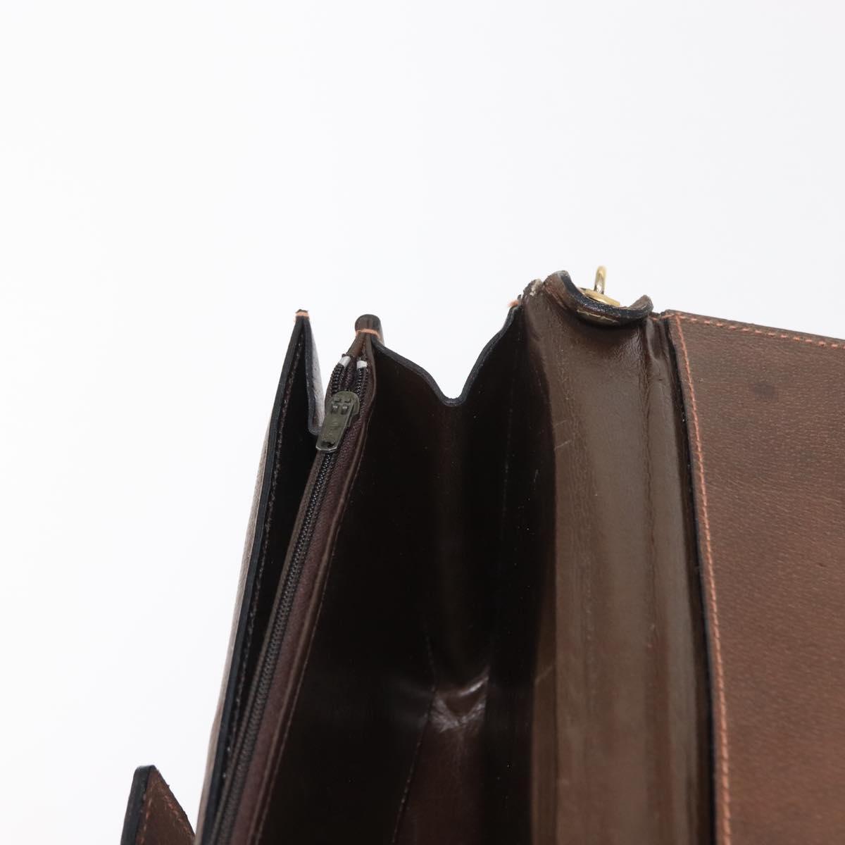 GUCCI Web Sherry Line Chain Shoulder Bag Leather Vintage Brown Gold Auth 148829