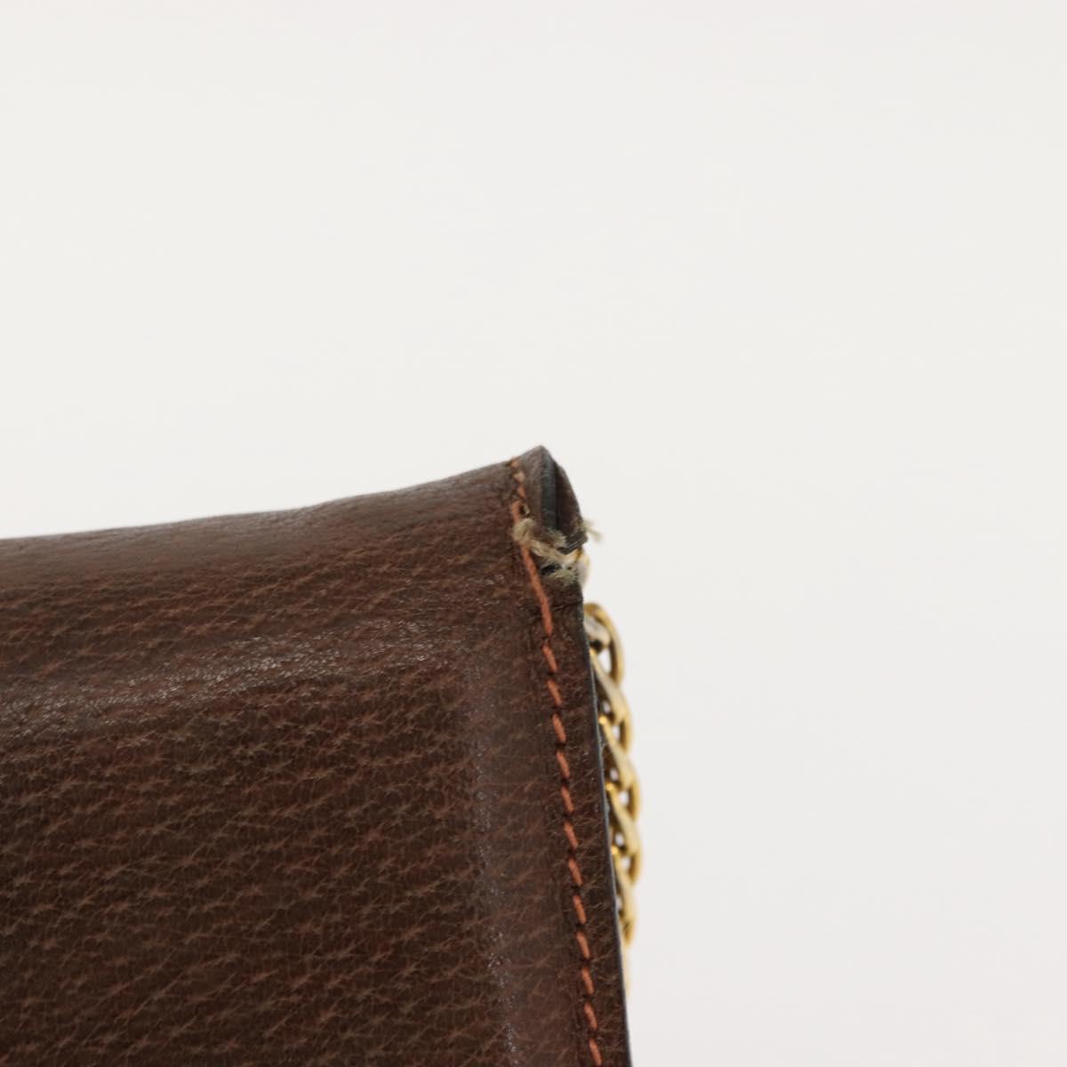 GUCCI Web Sherry Line Chain Shoulder Bag Leather Vintage Brown Gold Auth 148829