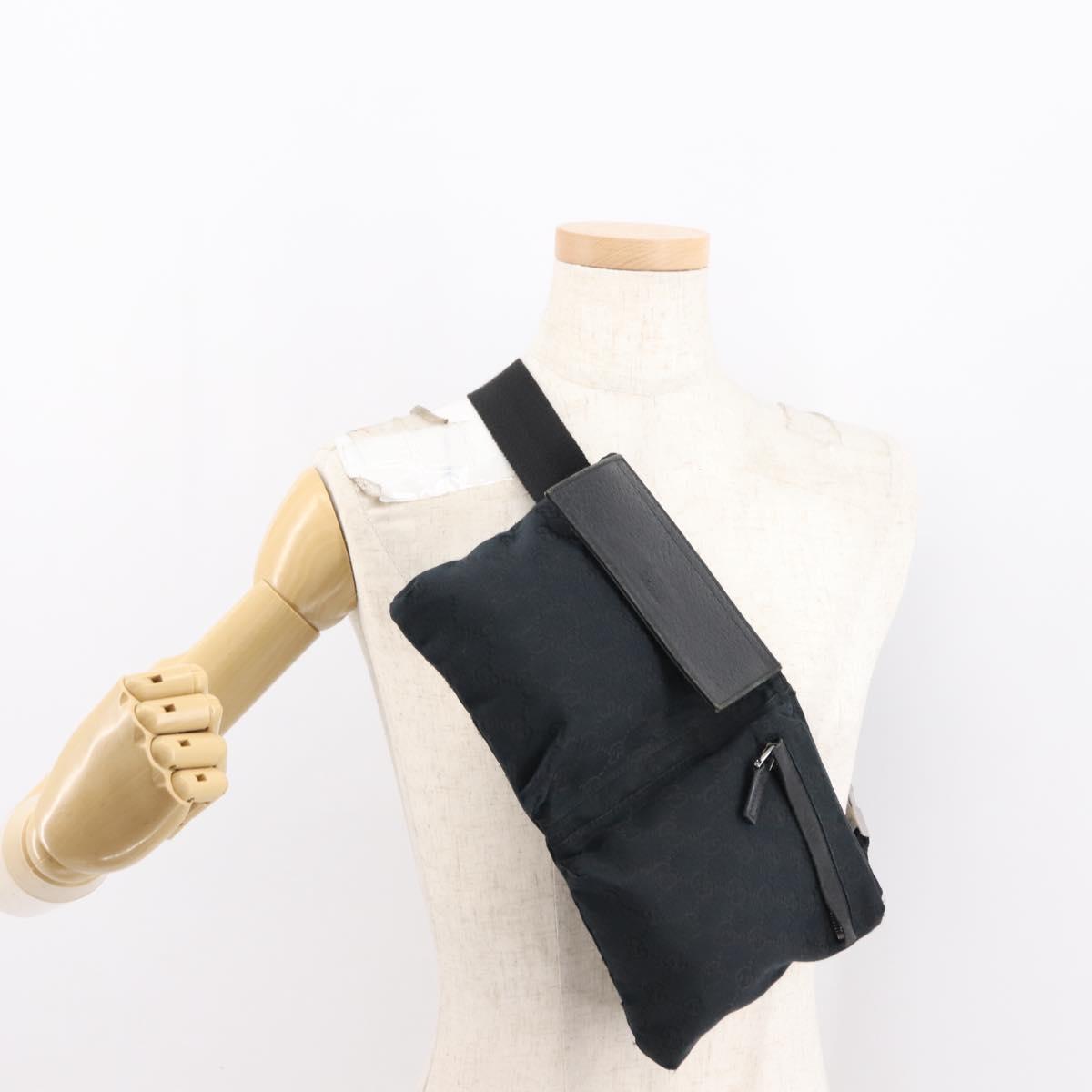 GUCCI GG Canvas Waist bag Black Silver 28566 Auth 148834