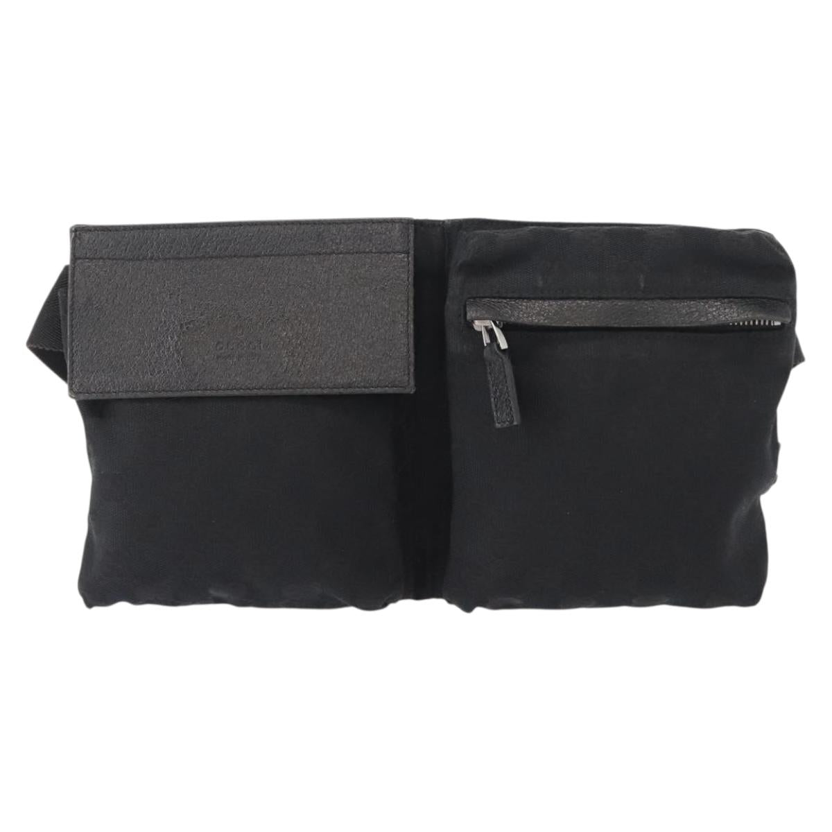 GUCCI GG Canvas Waist bag Black Silver 28566 Auth 148835