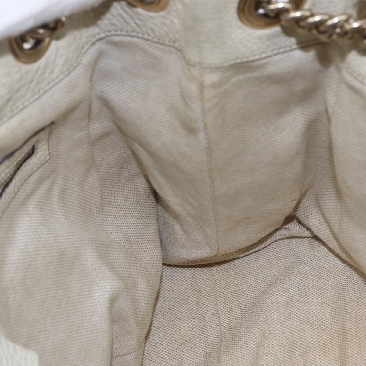 GUCCI Chain Soho Shoulder Bag Leather White Gold 308982 Auth 148838