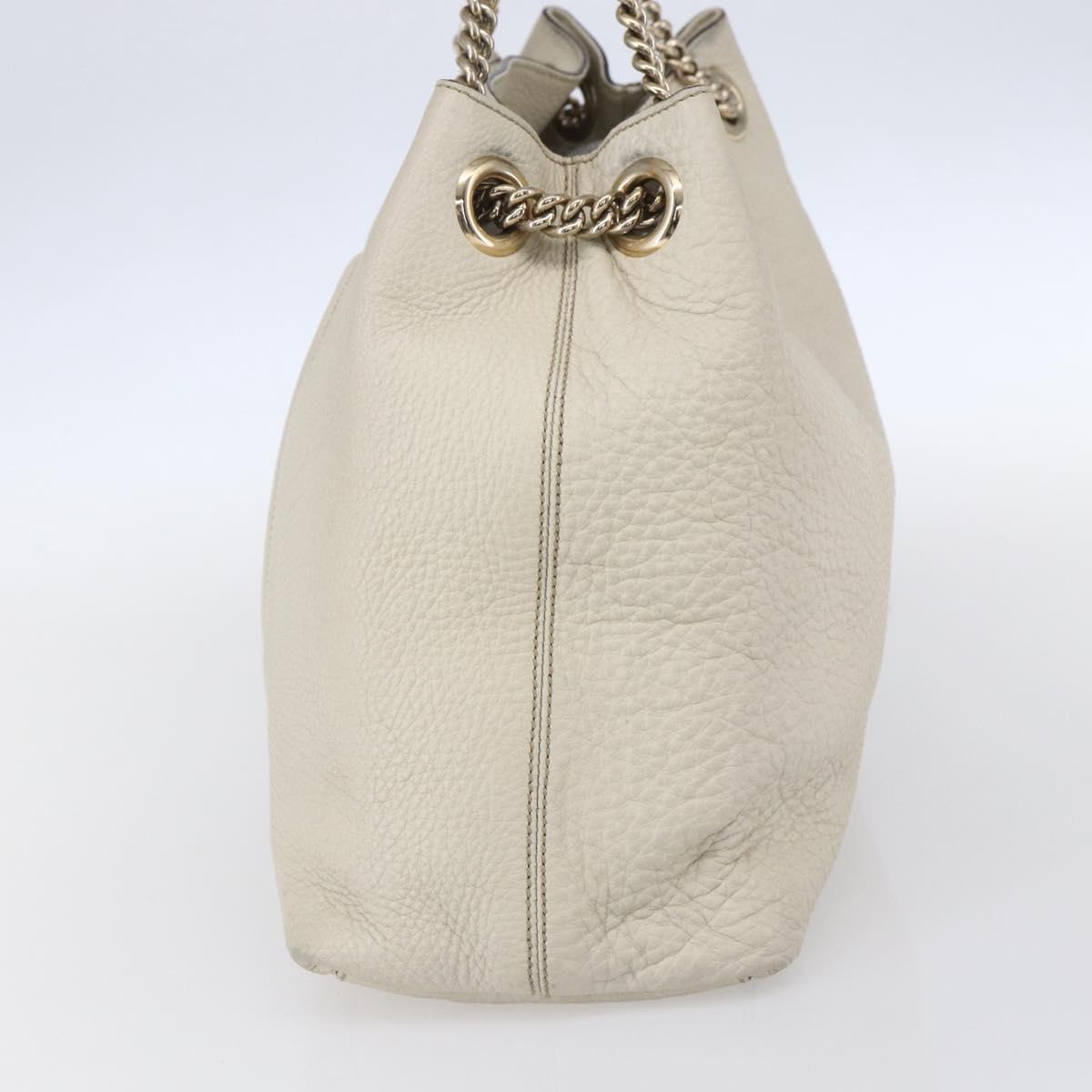 GUCCI Chain Soho Shoulder Bag Leather White Gold 308982 Auth 148838