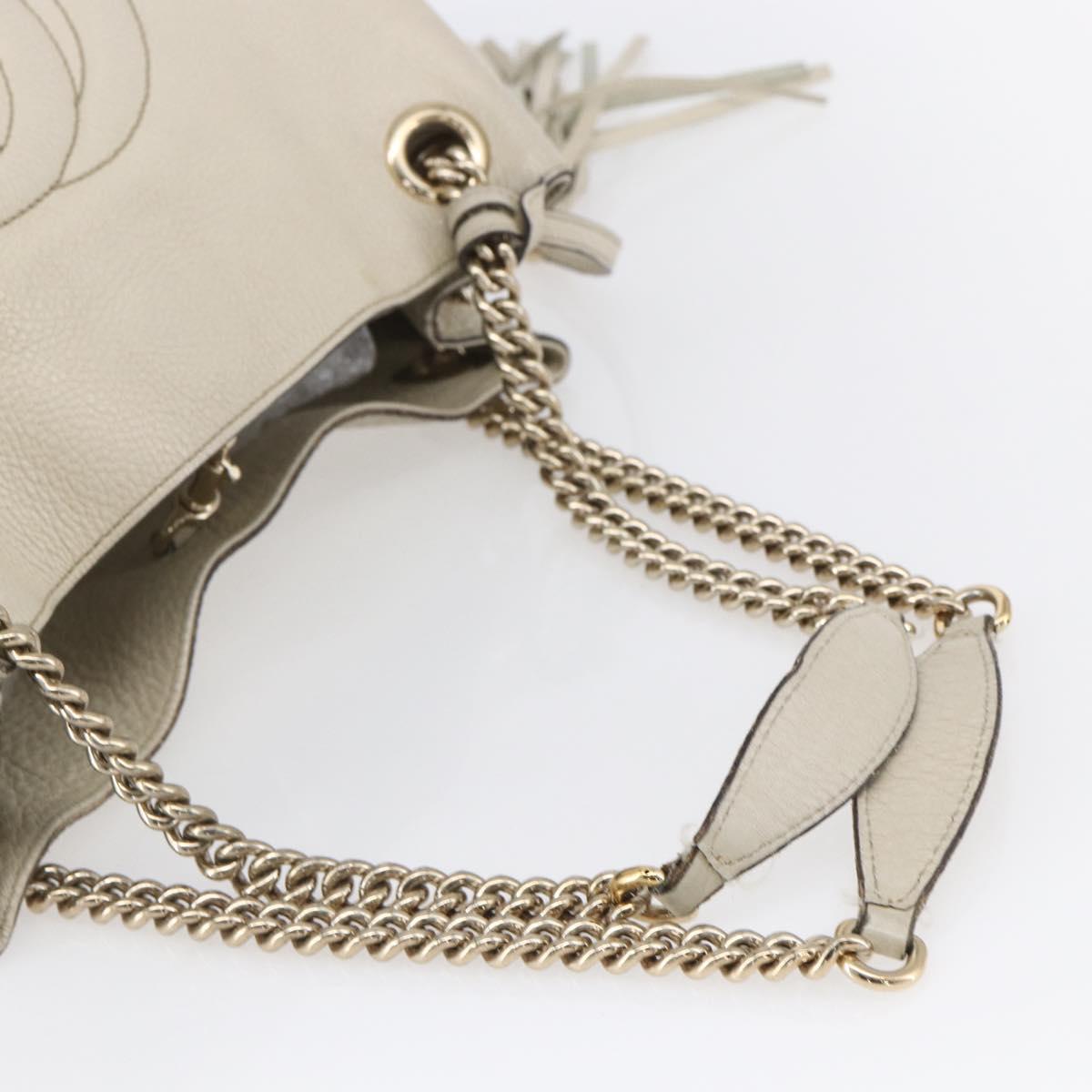 GUCCI Chain Soho Shoulder Bag Leather White Gold 308982 Auth 148838