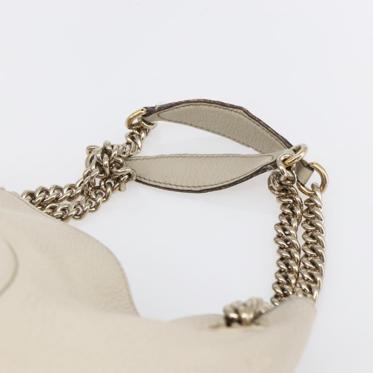 GUCCI Chain Soho Shoulder Bag Leather White Gold 308982 Auth 148838