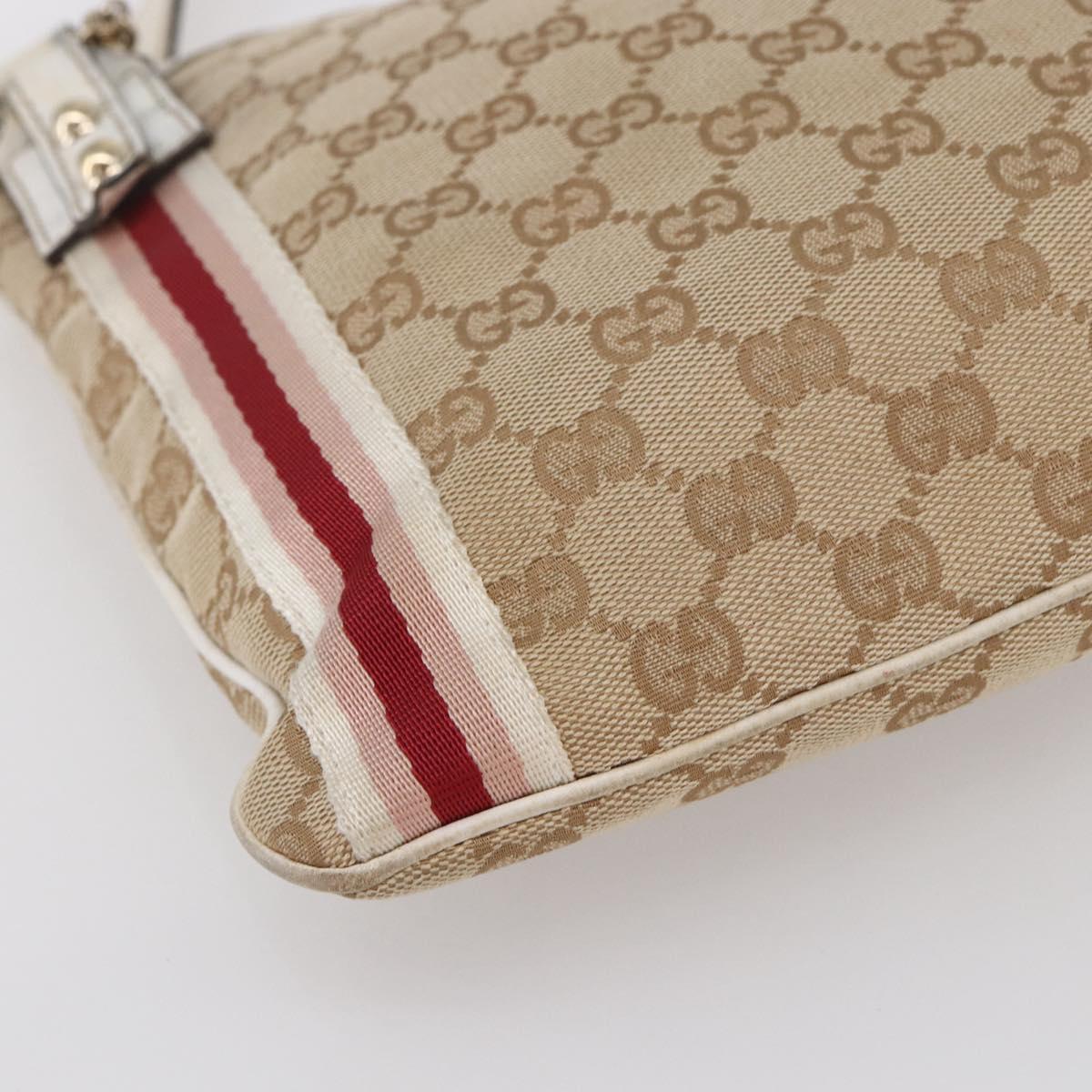 GUCCI GG Canvas Sherry Line Shoulder Bag Beige Gold 144388 Auth 148841