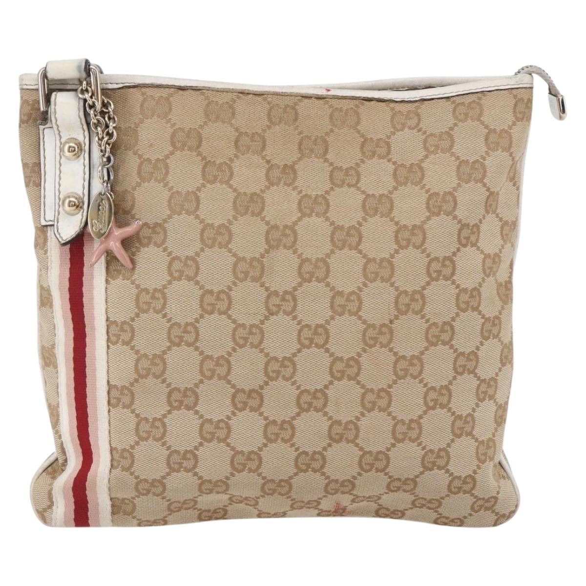 GUCCI GG Canvas Sherry Line Shoulder Bag Beige Gold 144388 Auth 148841
