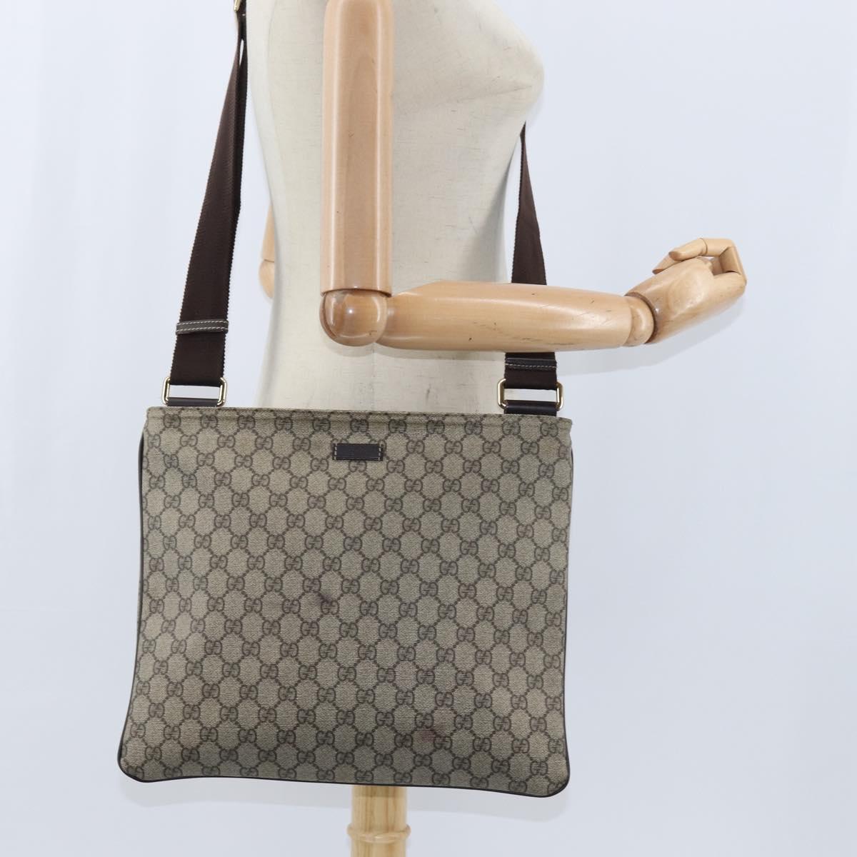 GUCCI GG Supreme Shoulder Bag PVC Beige Gold 201446 Auth 148846