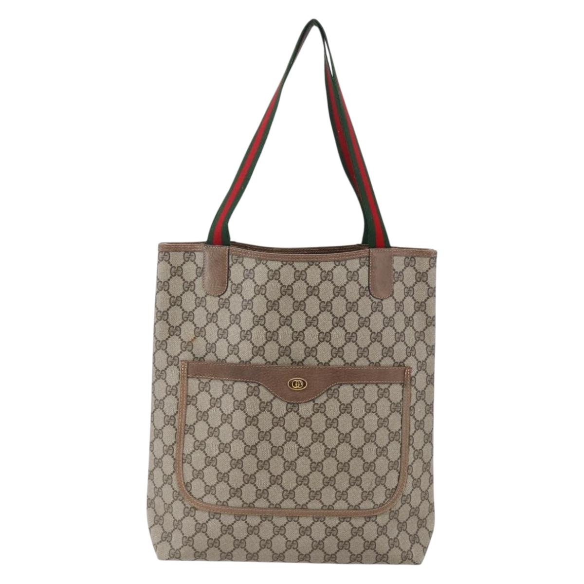 GUCCI GG Supreme Web Sherry Line Tote Bag PVC Beige Red 39 02 003 Auth 148850