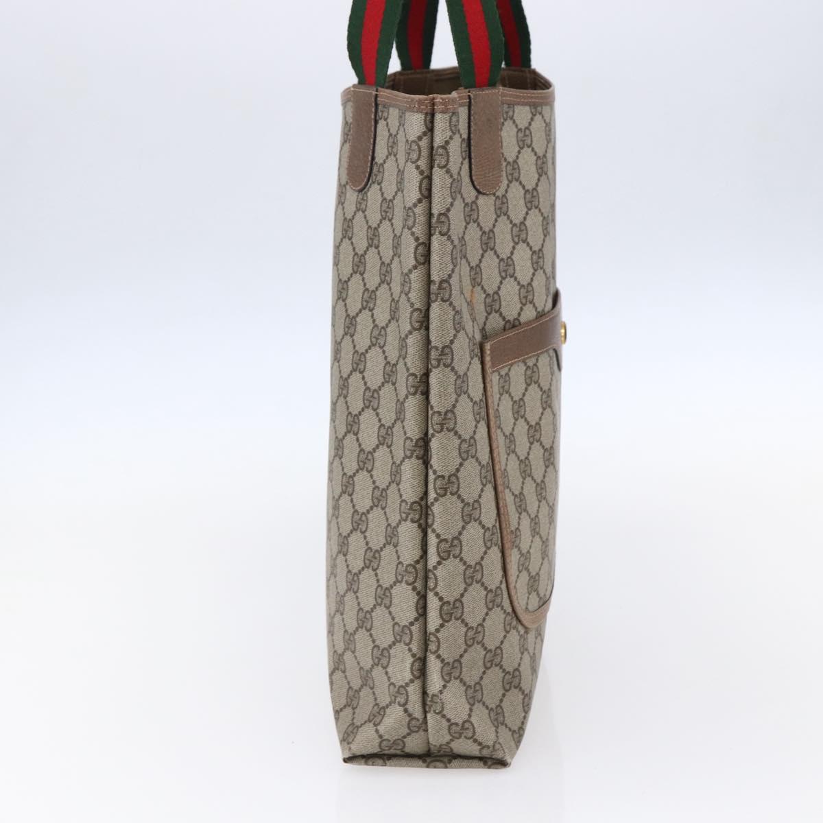 GUCCI GG Supreme Web Sherry Line Tote Bag PVC Beige Red 39 02 003 Auth 148850