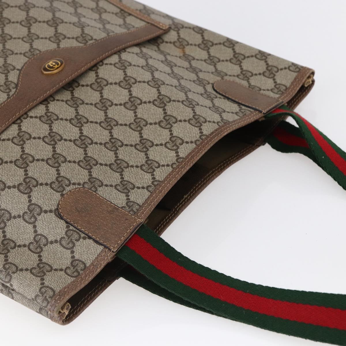 GUCCI GG Supreme Web Sherry Line Tote Bag PVC Beige Red 39 02 003 Auth 148850