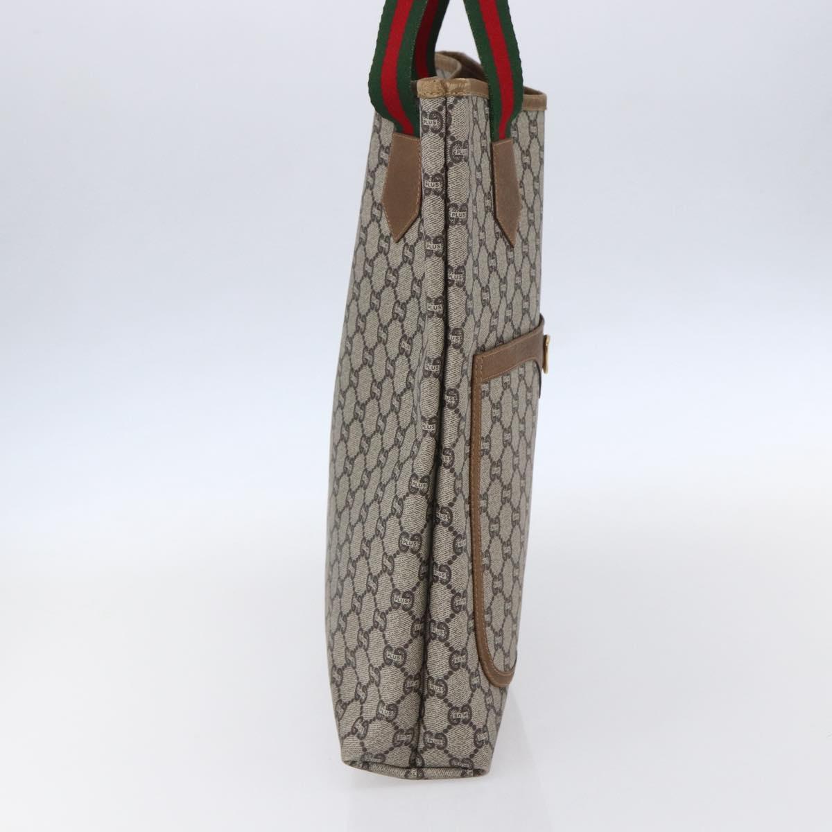 GUCCI GG Plus Supreme Web Sherry Line Tote Bag PVC Beige Red Green Auth 148852