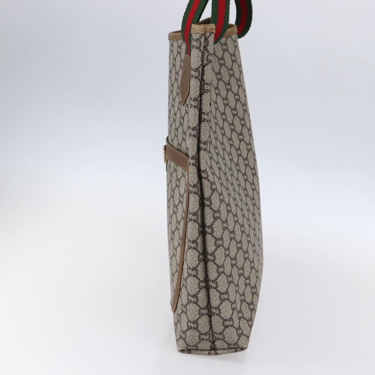 GUCCI GG Plus Supreme Web Sherry Line Tote Bag PVC Beige Red Green Auth 148852