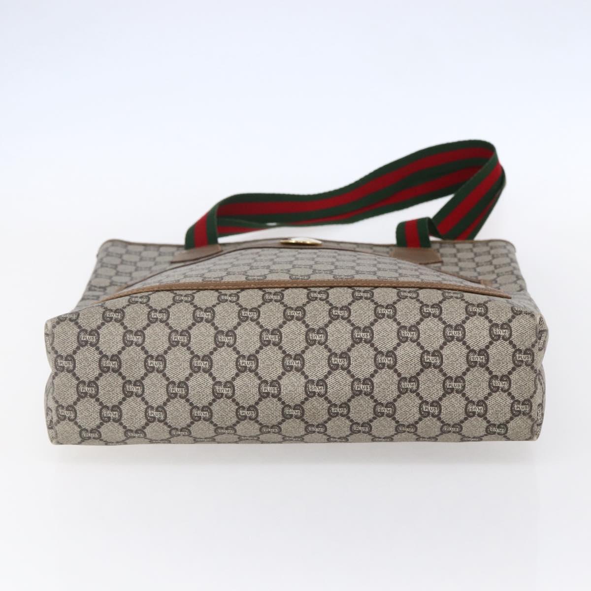 GUCCI GG Plus Supreme Web Sherry Line Tote Bag PVC Beige Red Green Auth 148852