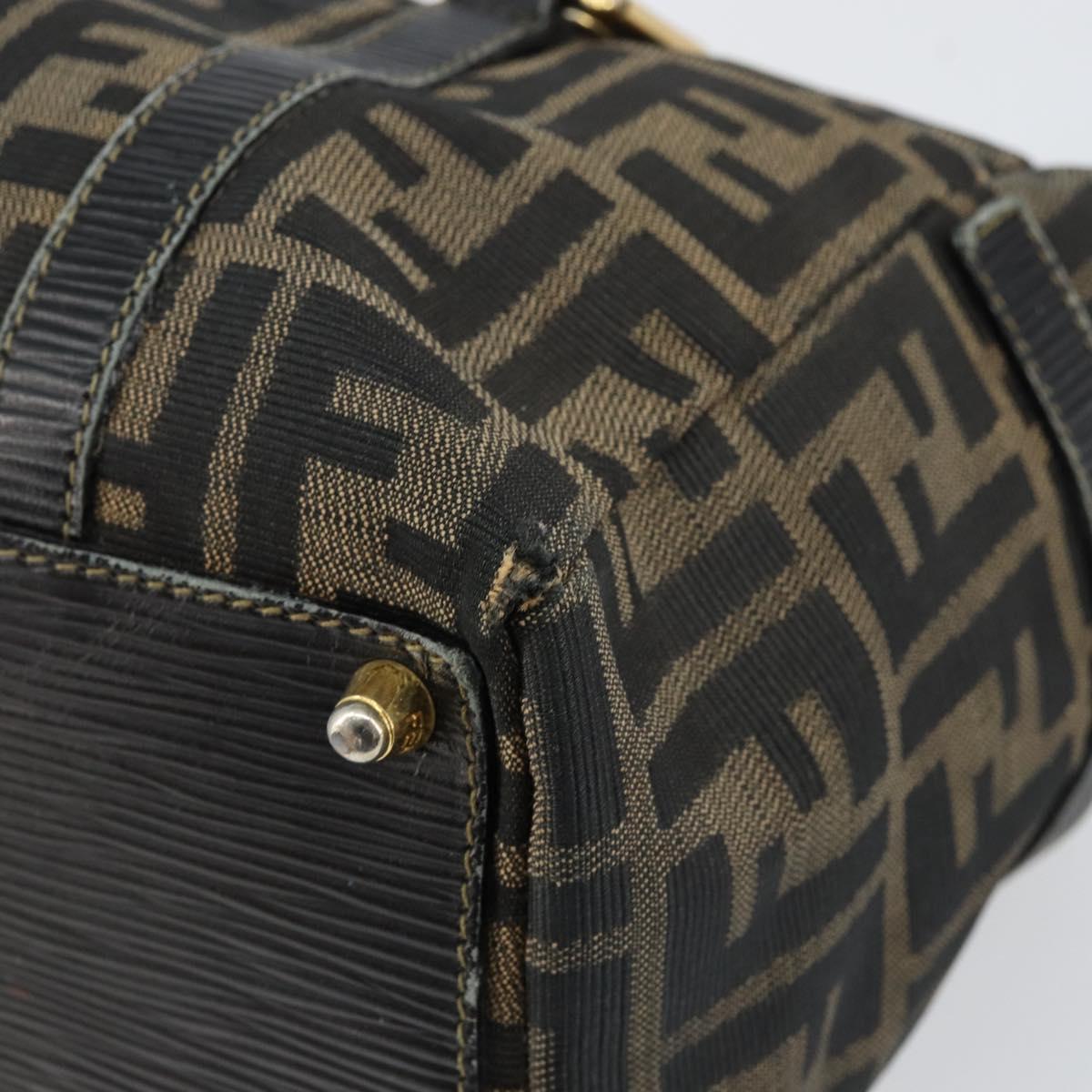 FENDI Zucca Canvas Hand Bag Black Brown Auth 148854