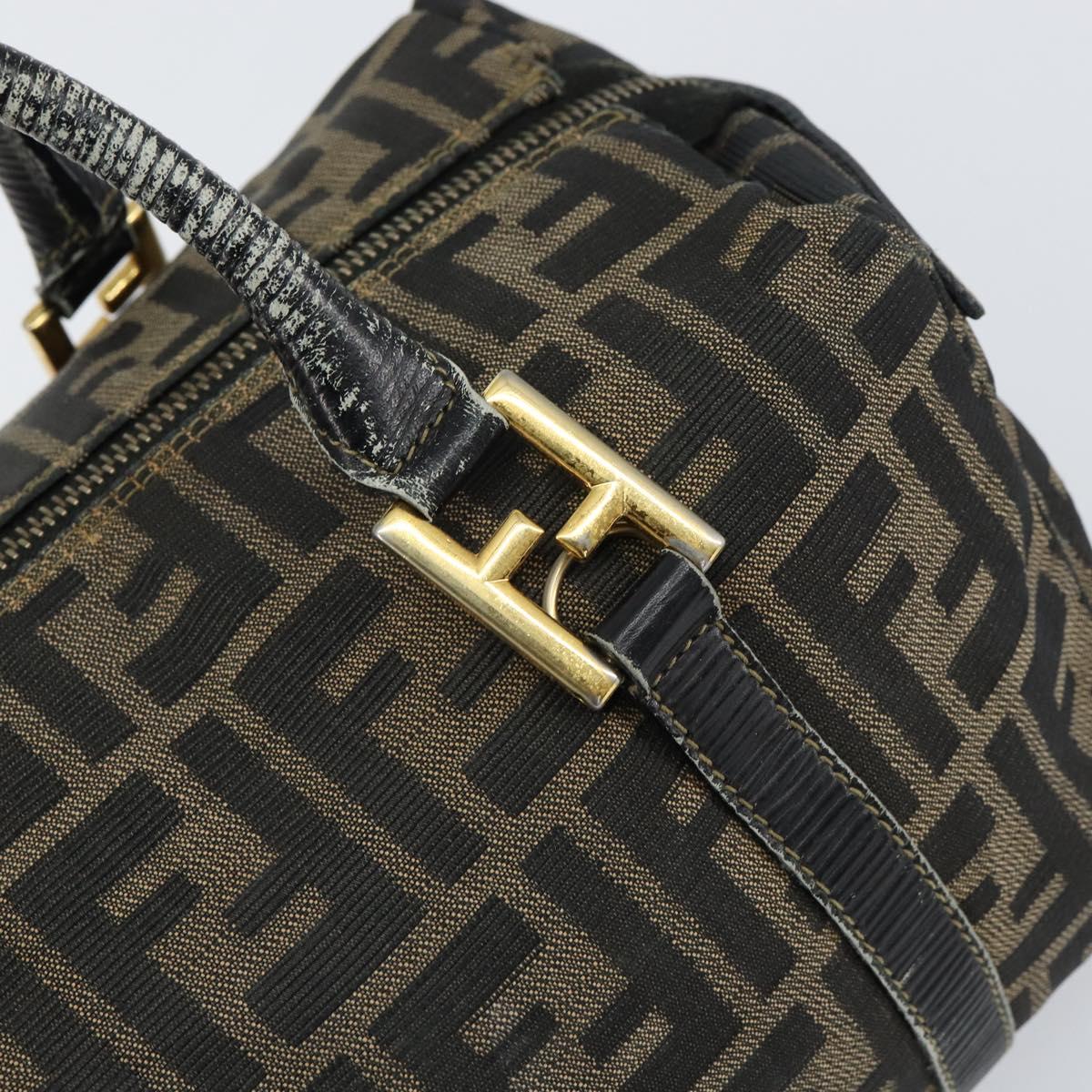 FENDI Zucca Canvas Hand Bag Black Brown Auth 148854