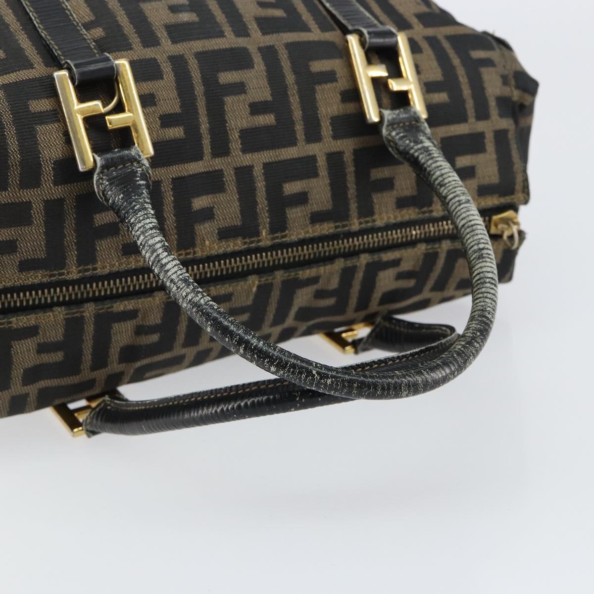 FENDI Zucca Canvas Hand Bag Black Brown Auth 148854