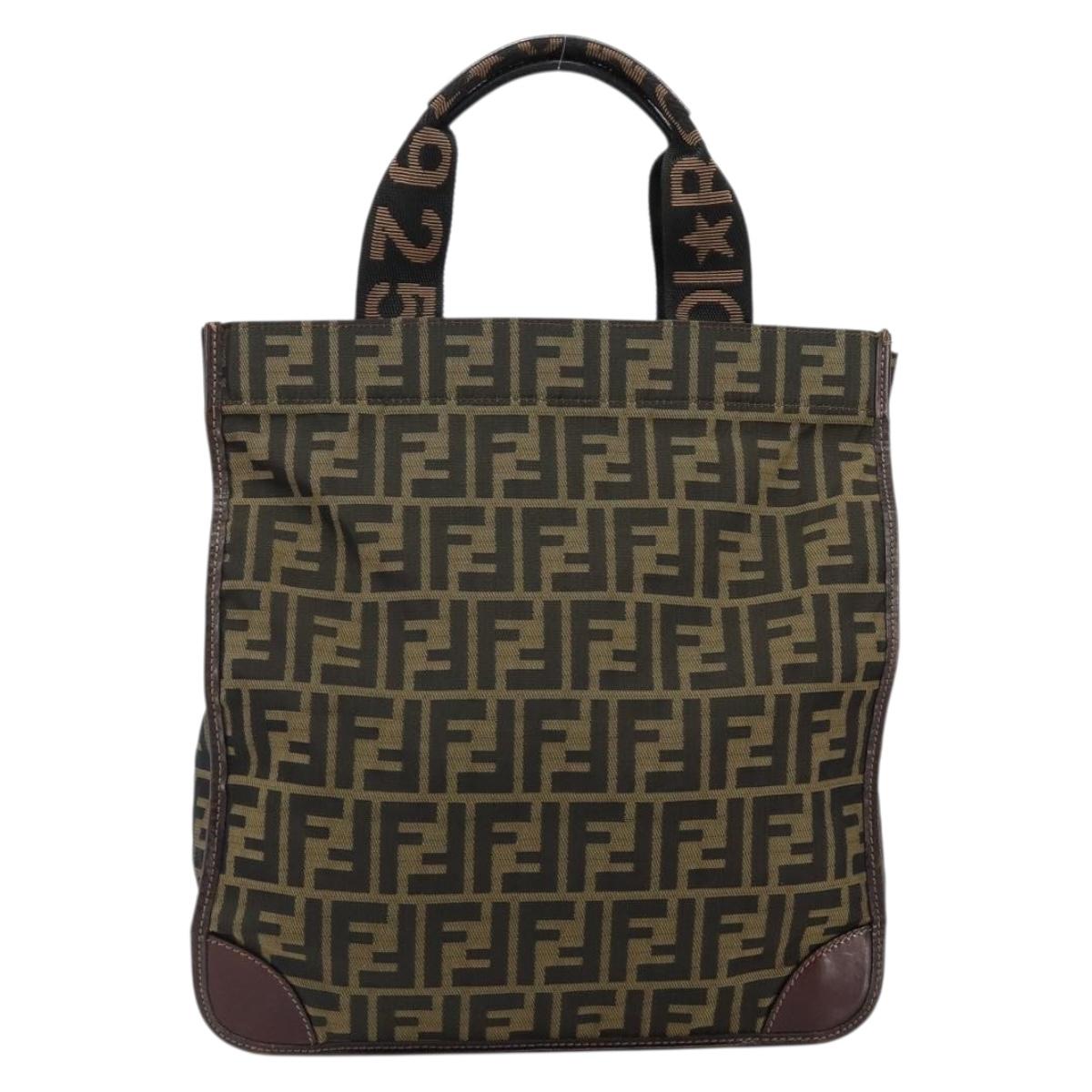 FENDI Zucca Canvas Hand Bag Black Brown Auth 148855