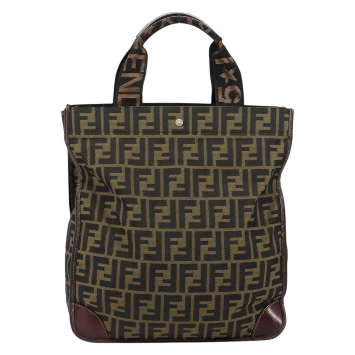 FENDI Zucca Canvas Hand Bag Black Brown Auth 148855