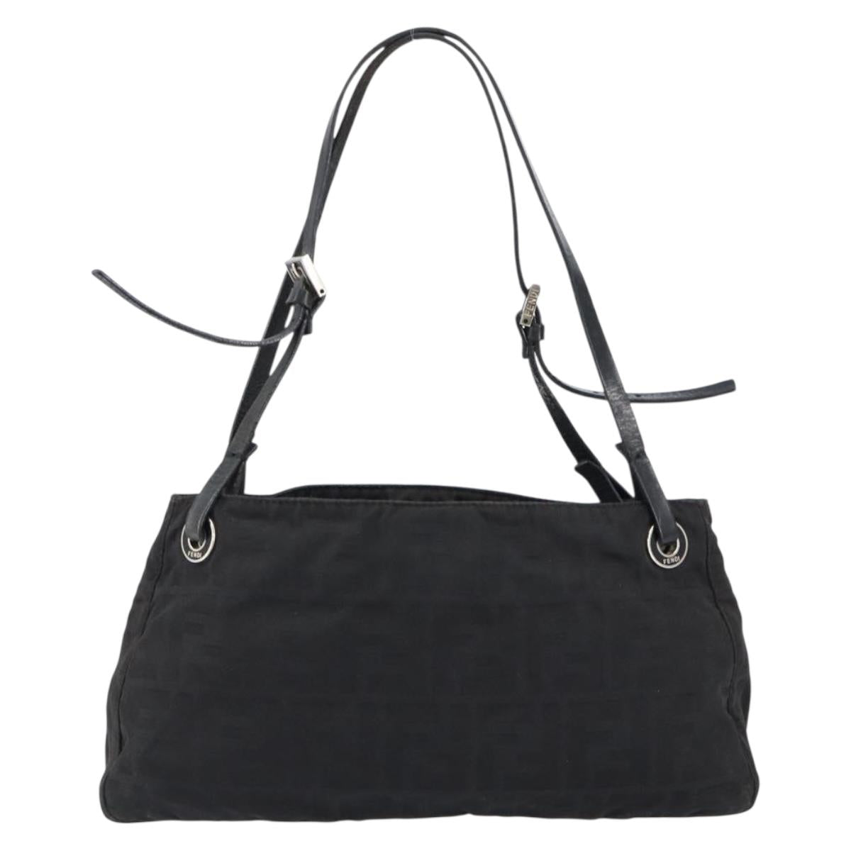 FENDI Zucca Canvas Shoulder Bag Black Auth 148857
