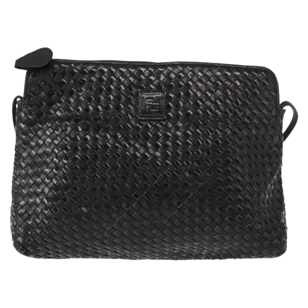 FENDI Shoulder Bag Leather Black Auth 148859