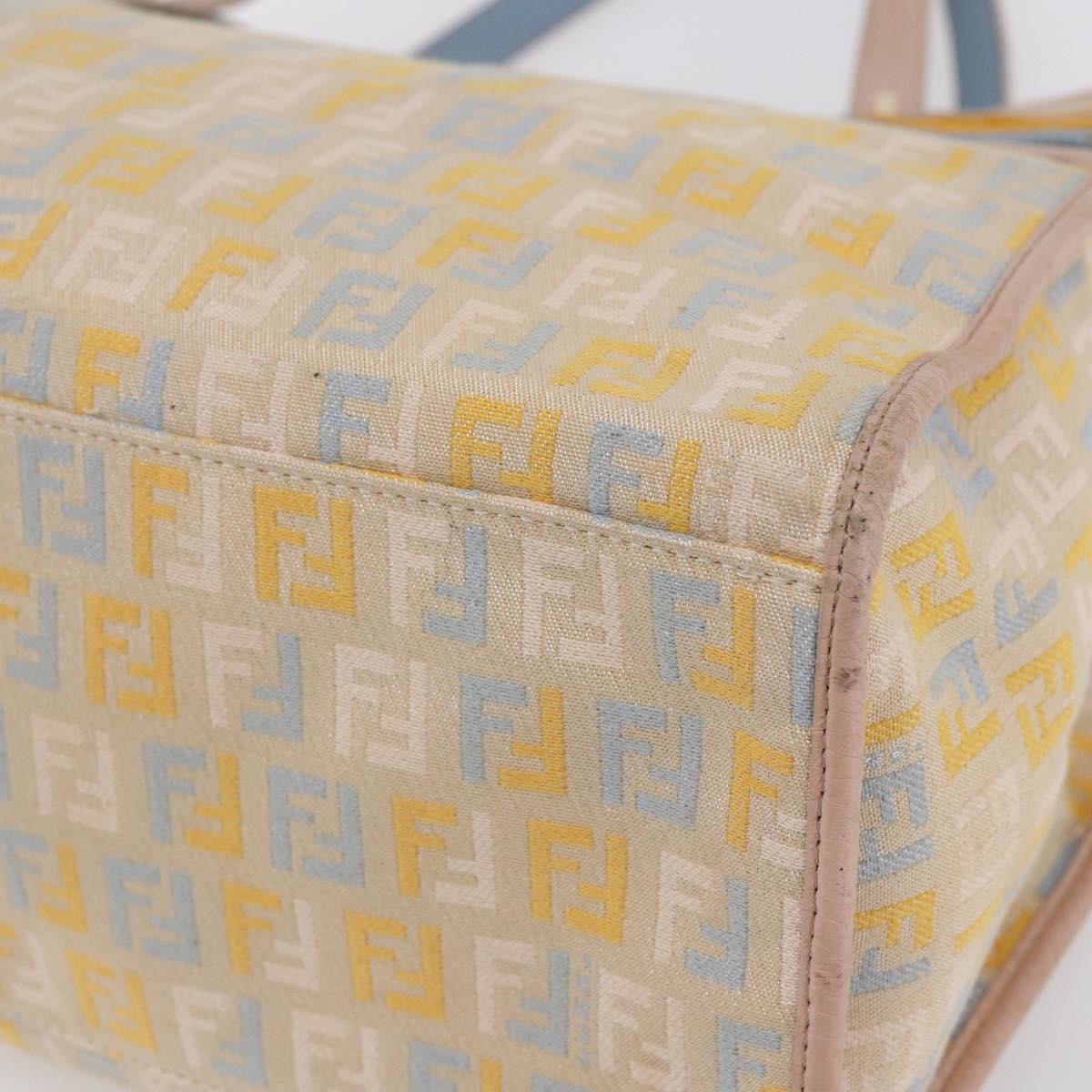 FENDI Zucchino Canvas Tote Bag Multicolor Gold Auth 148860