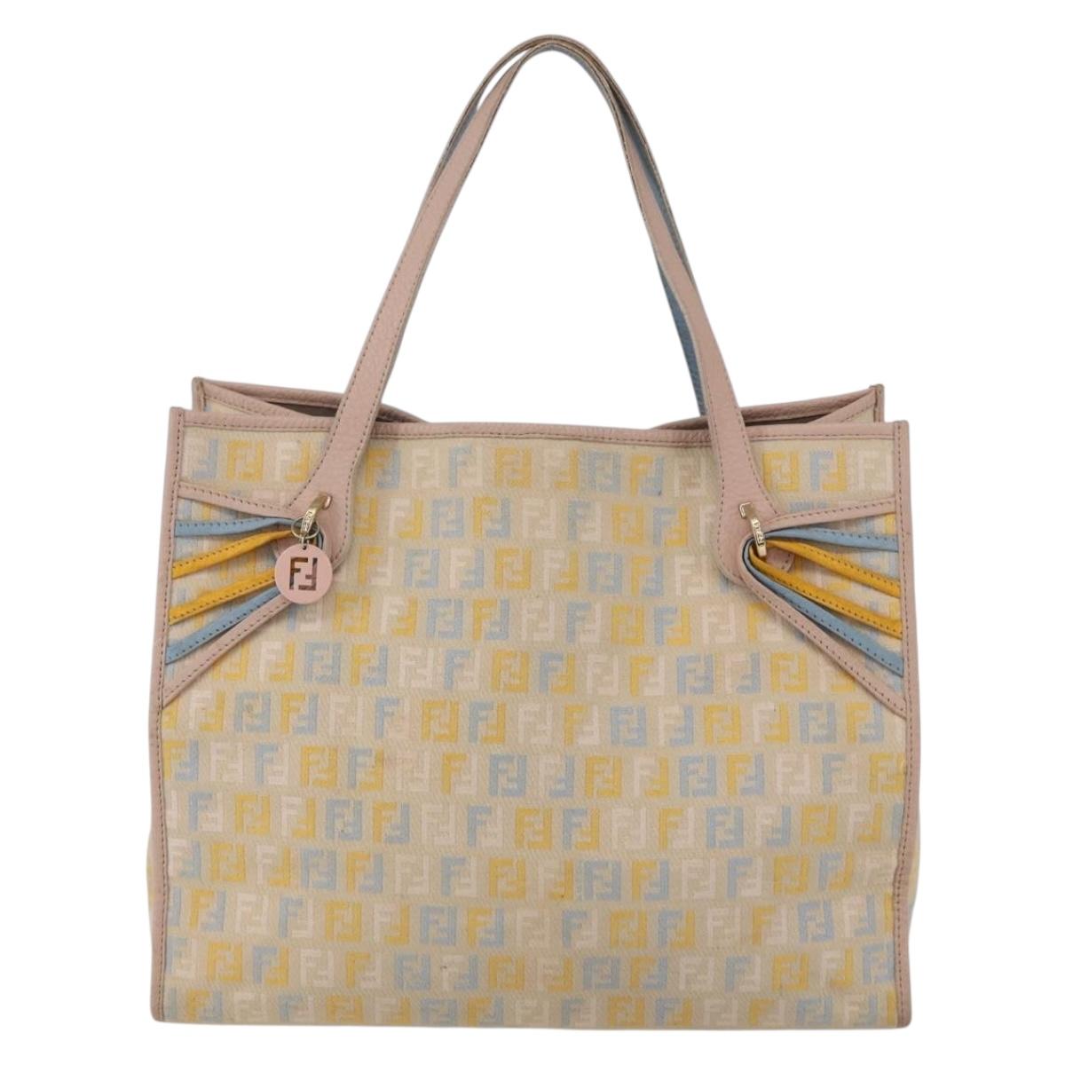 FENDI Zucchino Canvas Tote Bag Multicolor Gold Auth 148860