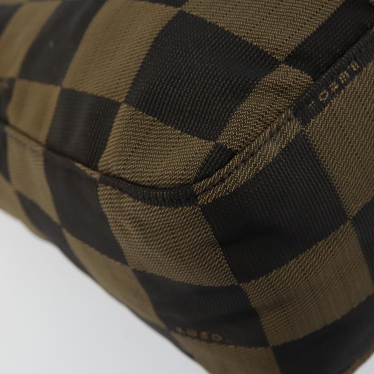 FENDI Pecan Canvas Shoulder Bag Black Brown Auth 148861