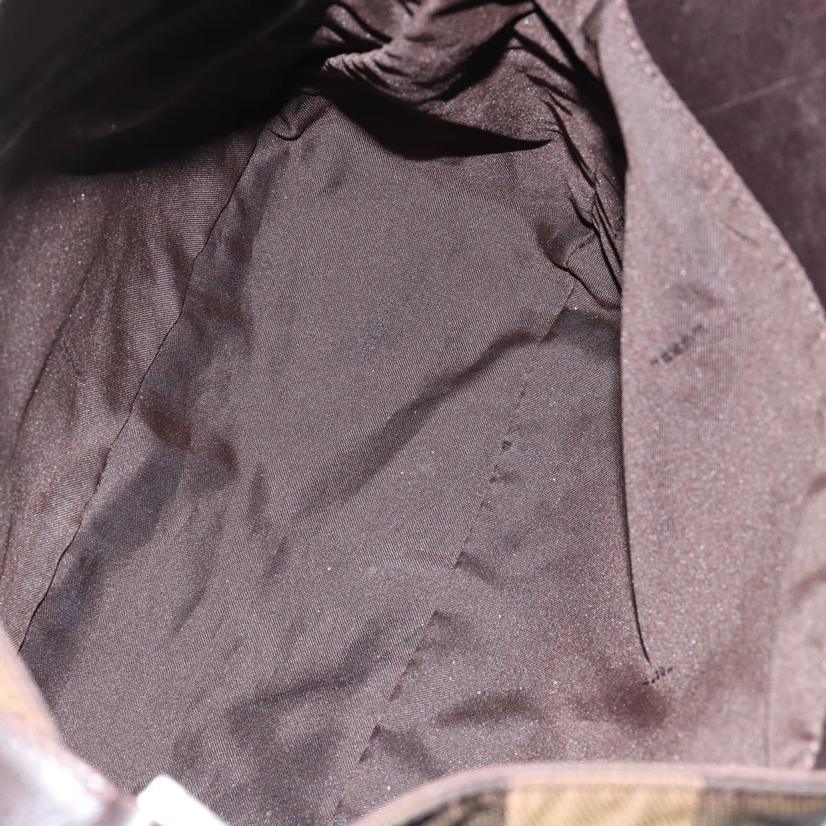 FENDI Pecan Canvas Shoulder Bag Black Brown Auth 148861