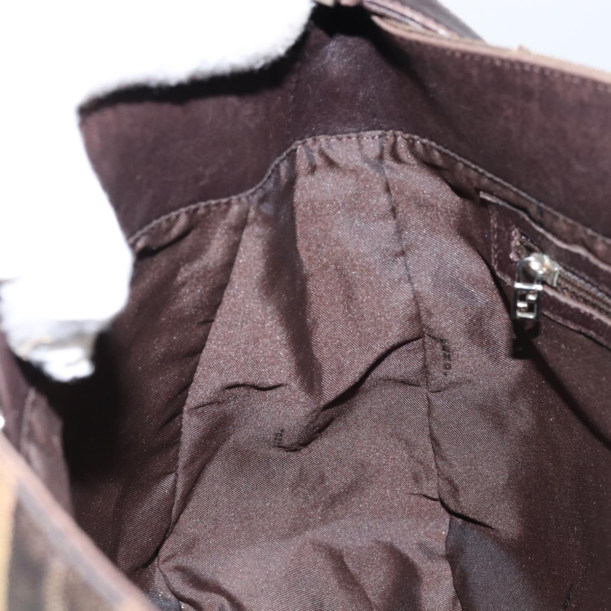 FENDI Pecan Canvas Shoulder Bag Black Brown Auth 148861