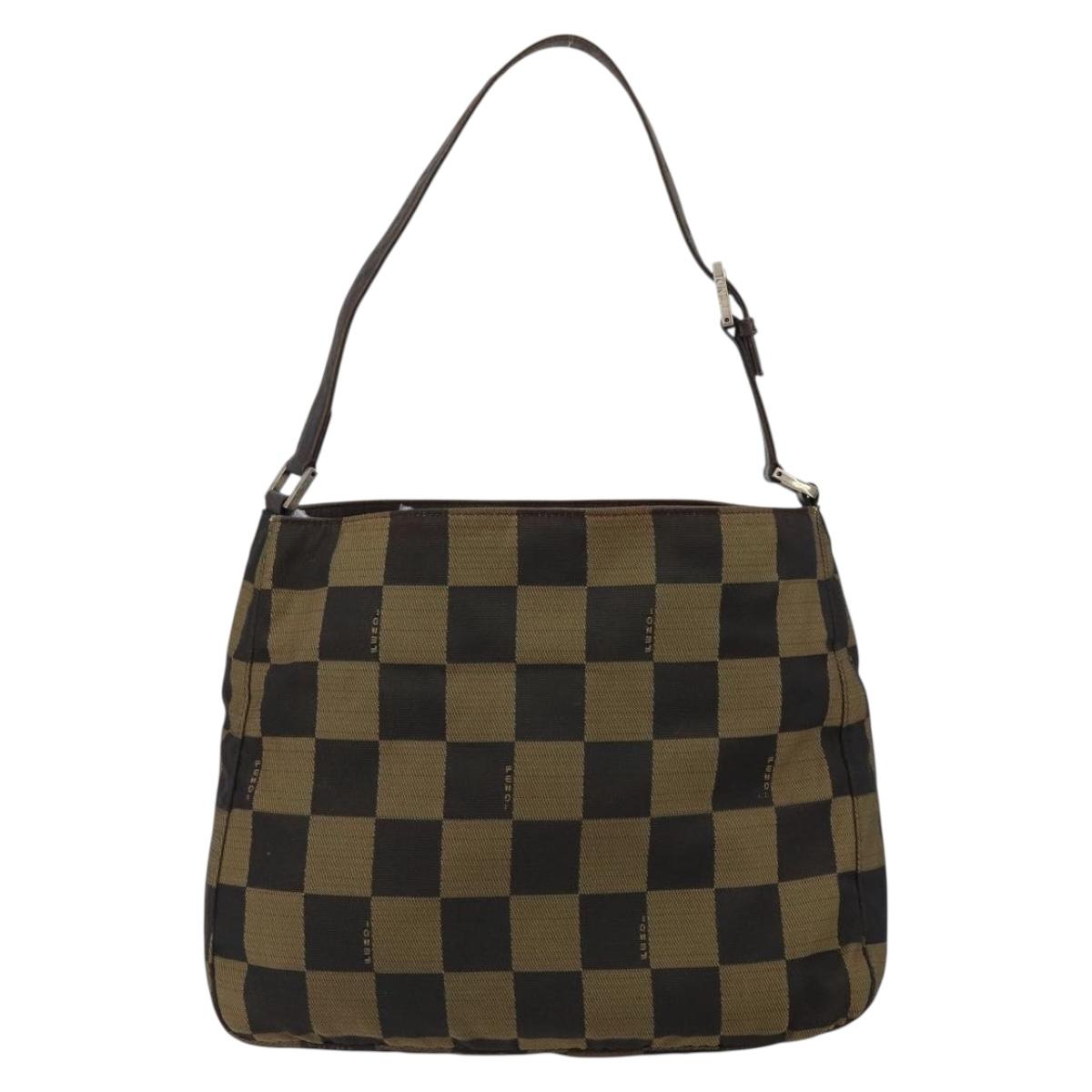 FENDI Pecan Canvas Shoulder Bag Black Brown Auth 148861