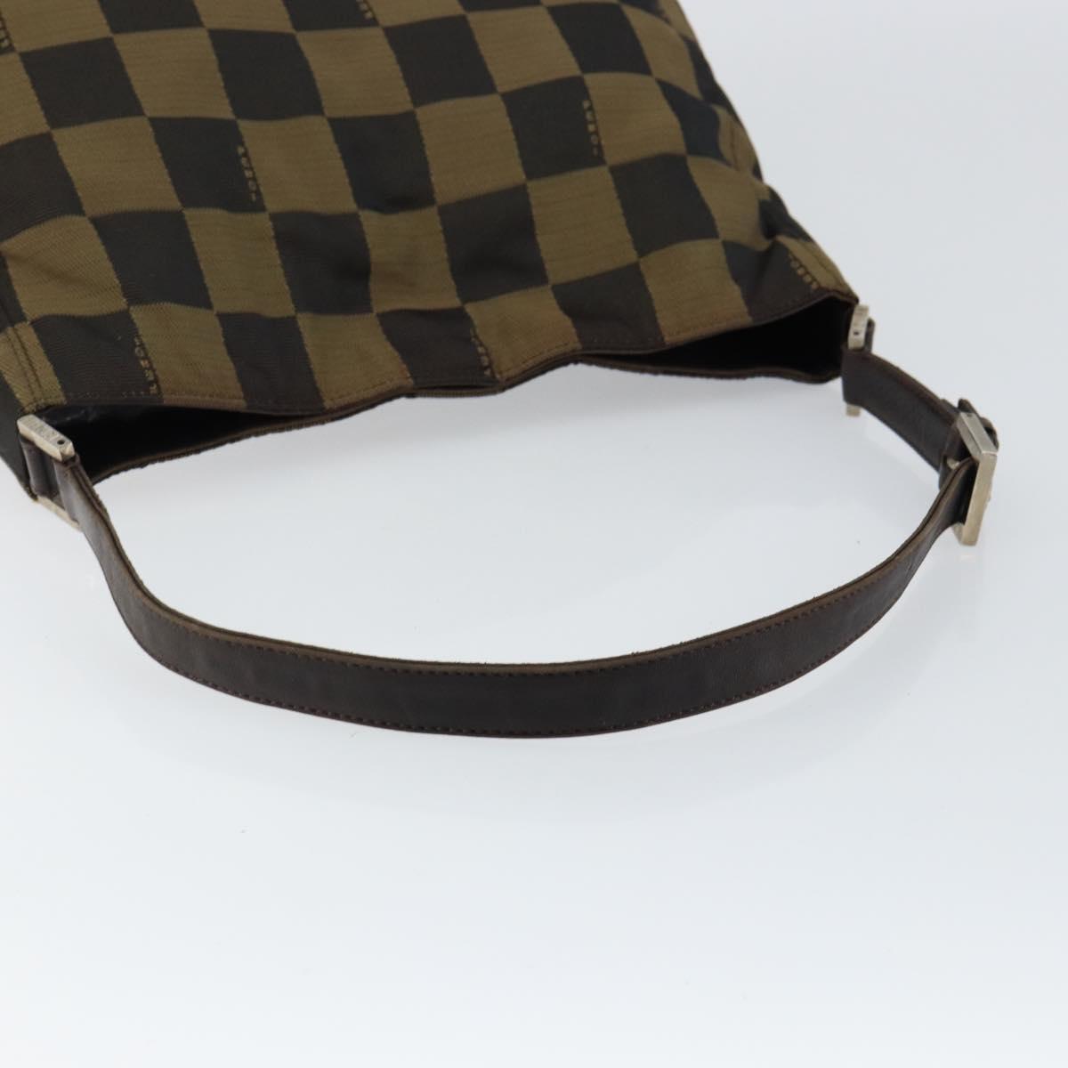 FENDI Pecan Canvas Shoulder Bag Black Brown Auth 148861