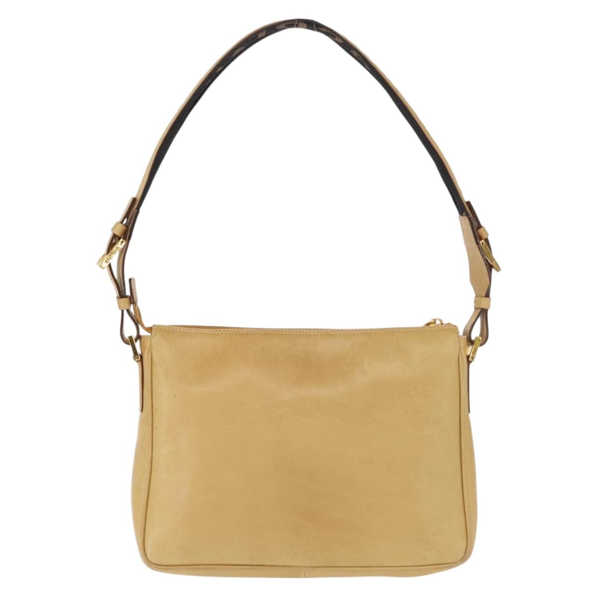 FENDI Shoulder Bag Leather Beige Gold Auth 148863