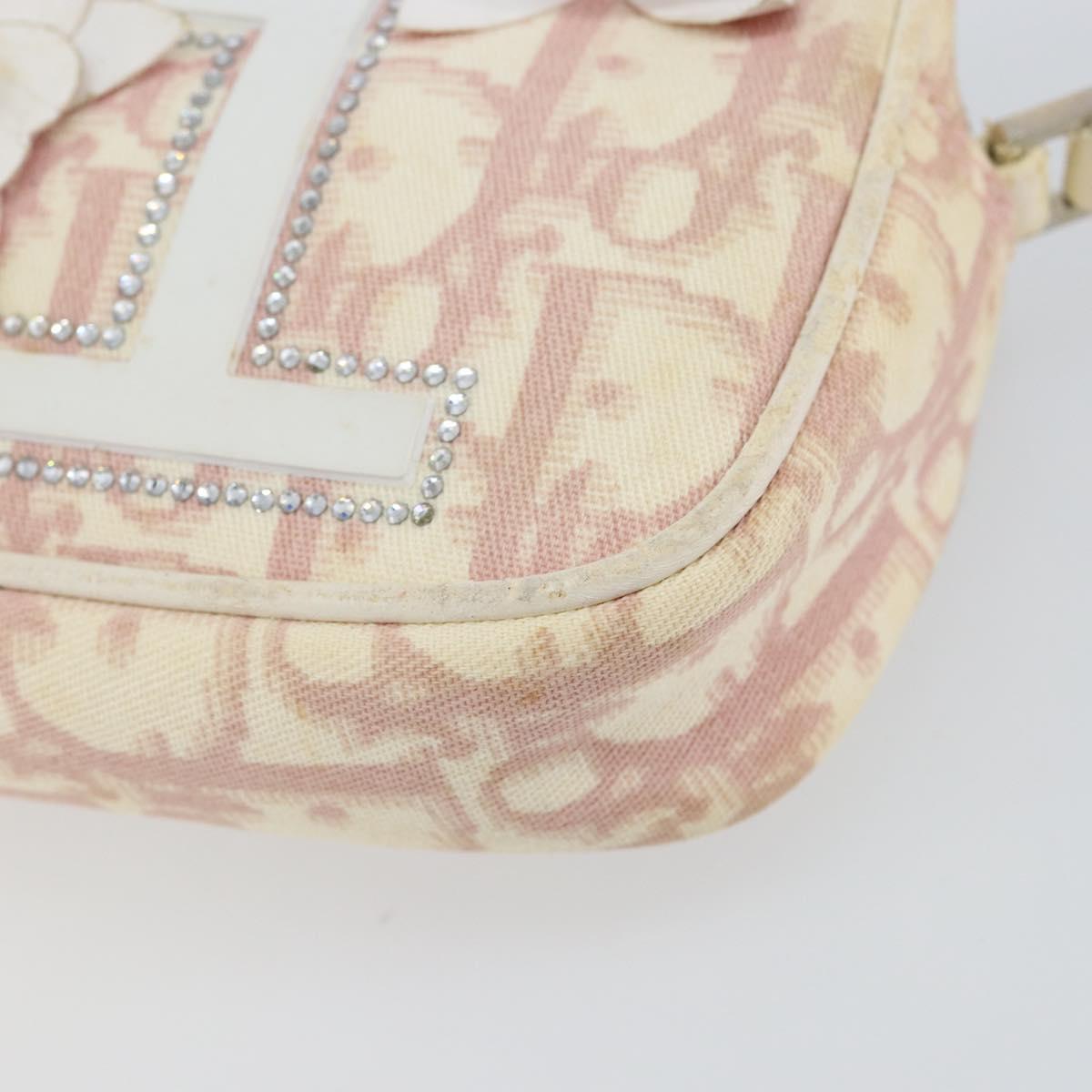 Christian Dior Trotter Canvas Shoulder Bag Pink Silver Auth 148874