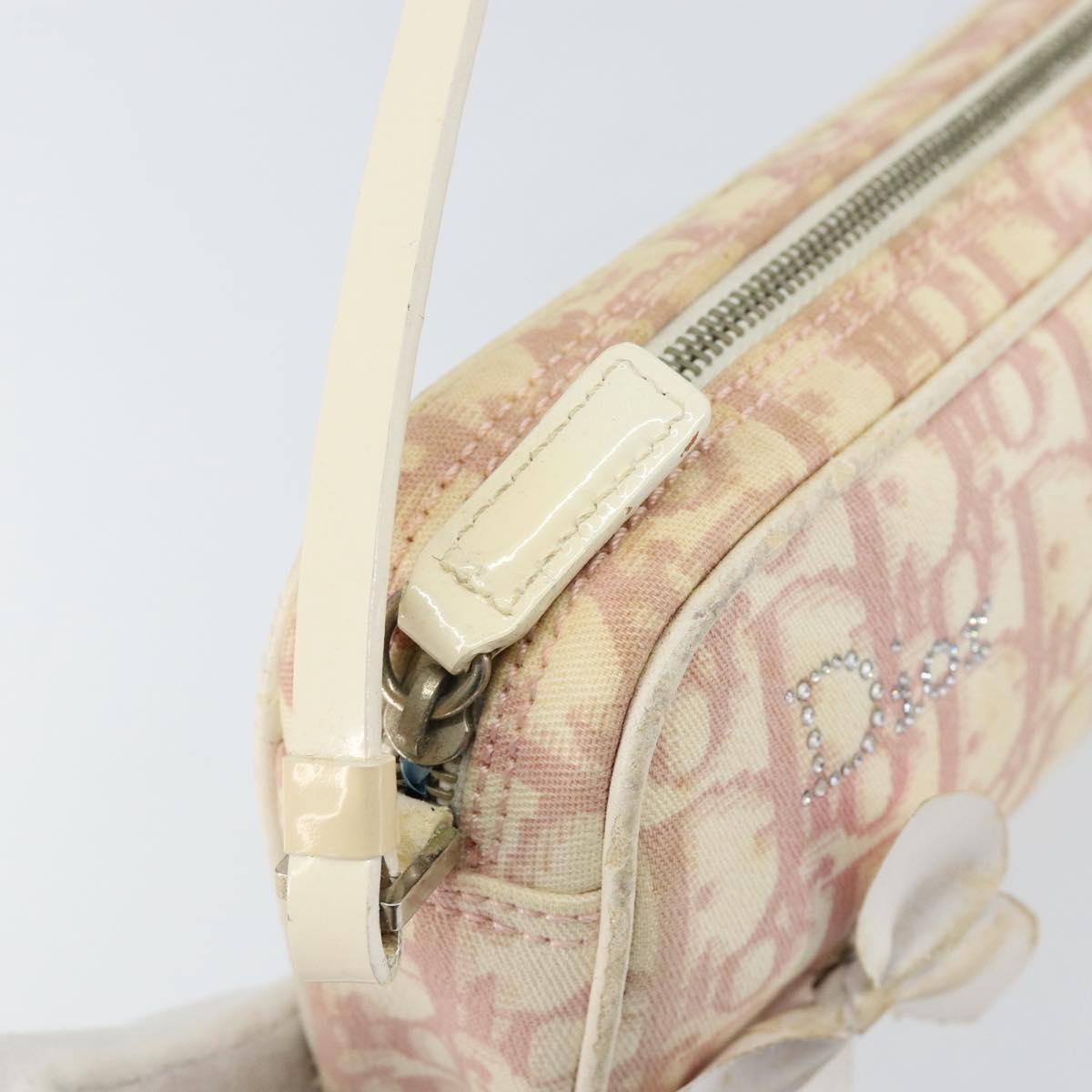 Christian Dior Trotter Canvas Shoulder Bag Pink Silver Auth 148874