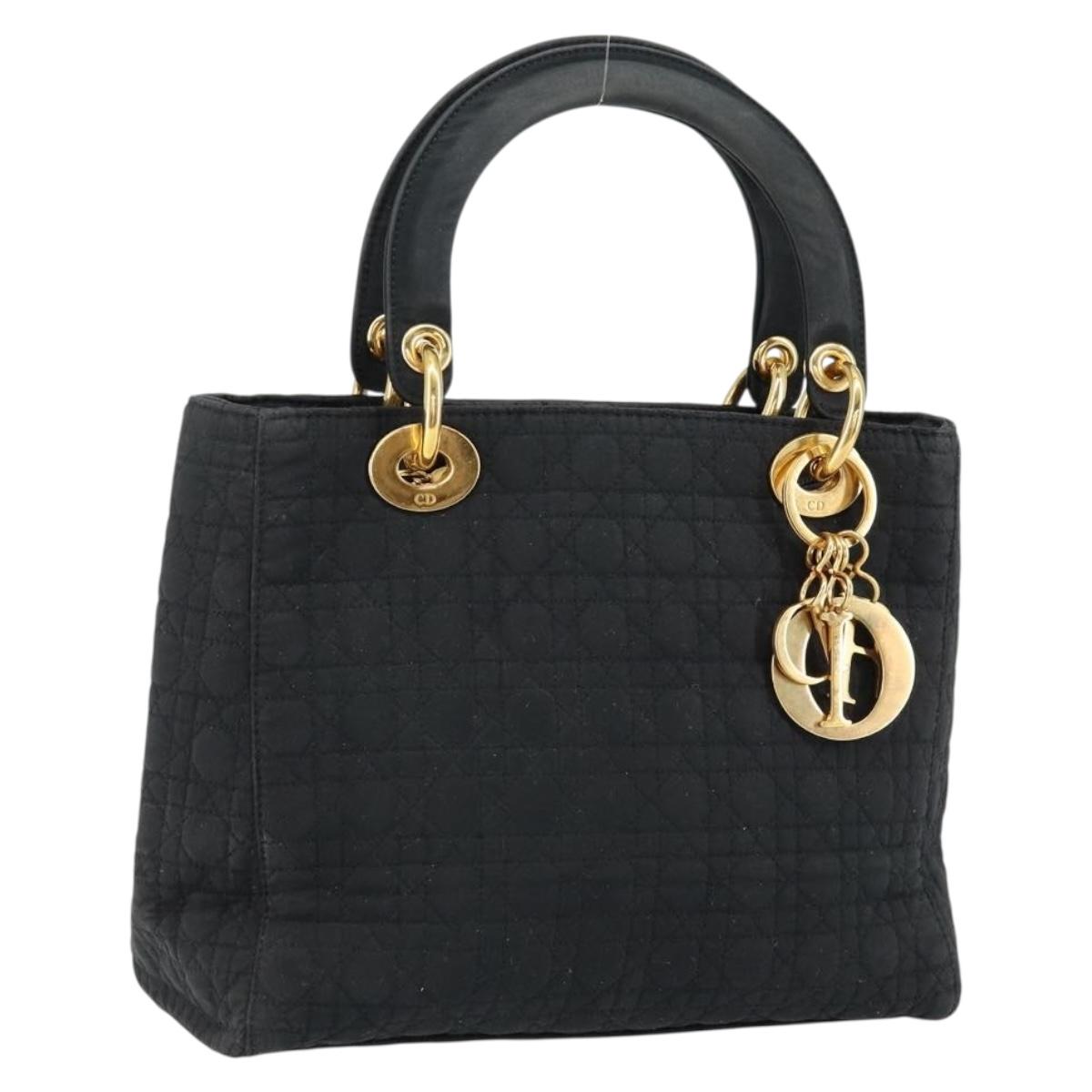 Christian Dior Canage Hand Bag Nylon Black Gold Auth 148879