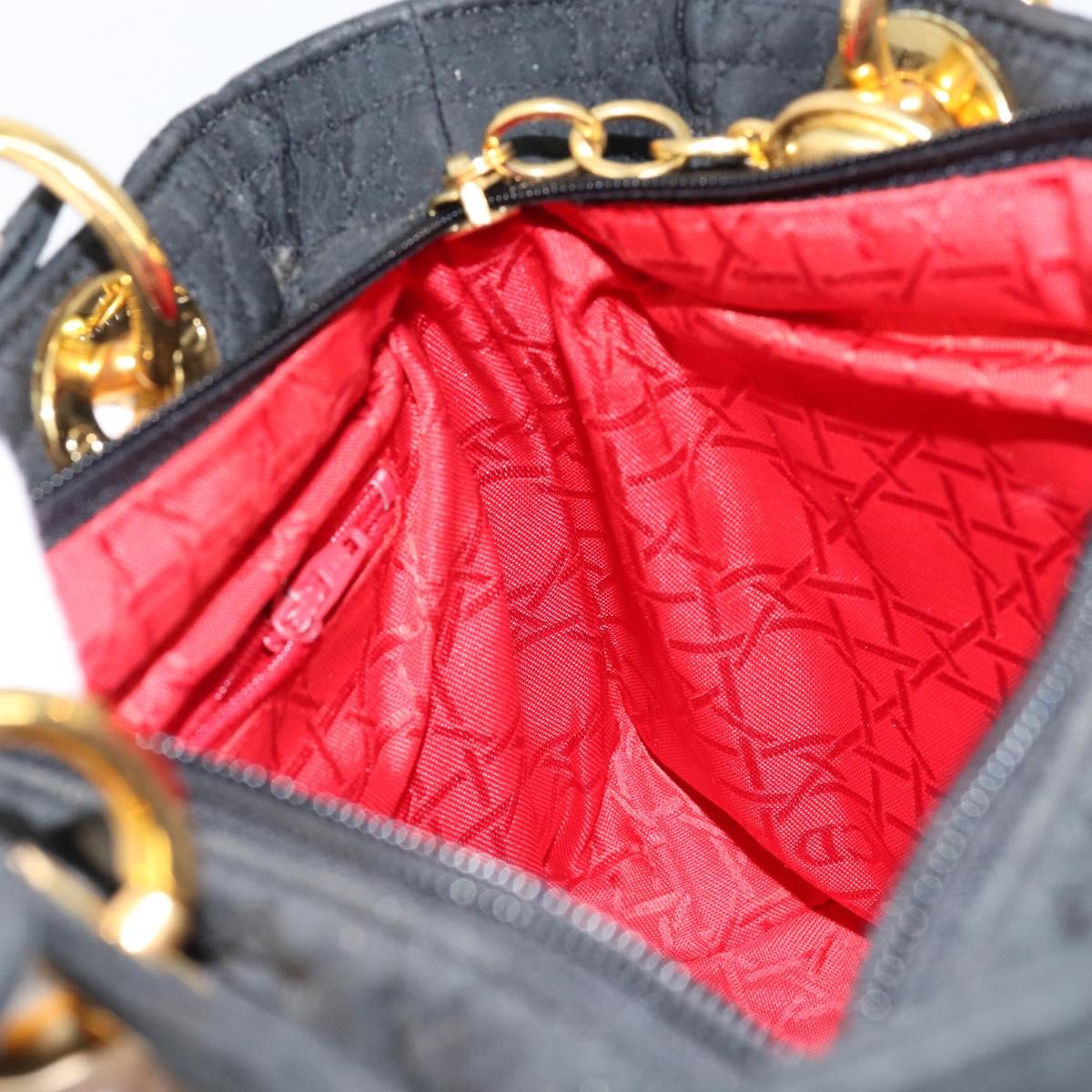 Christian Dior Canage Hand Bag Nylon Black Gold Auth 148879