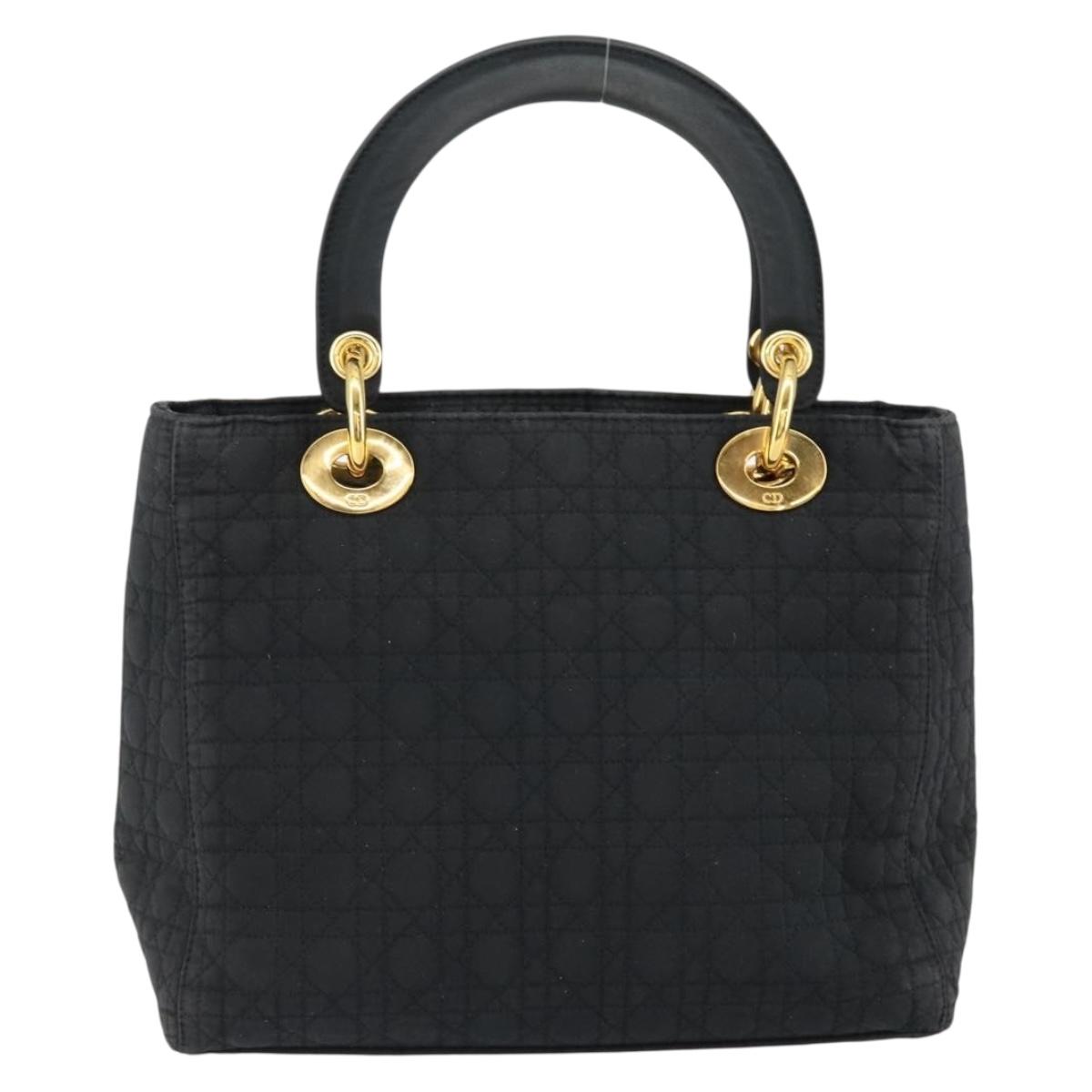 Christian Dior Canage Hand Bag Nylon Black Gold Auth 148879