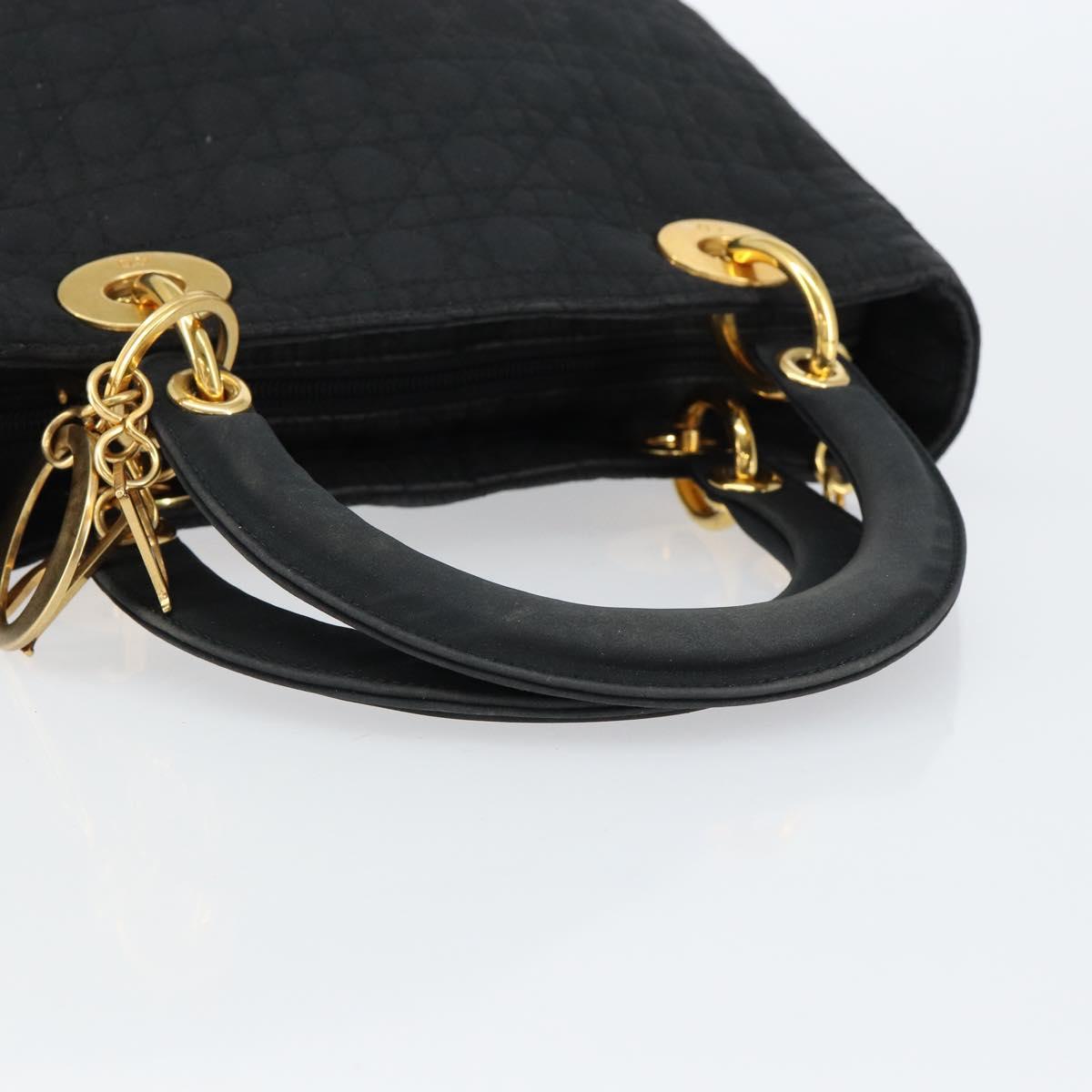 Christian Dior Canage Hand Bag Nylon Black Gold Auth 148879