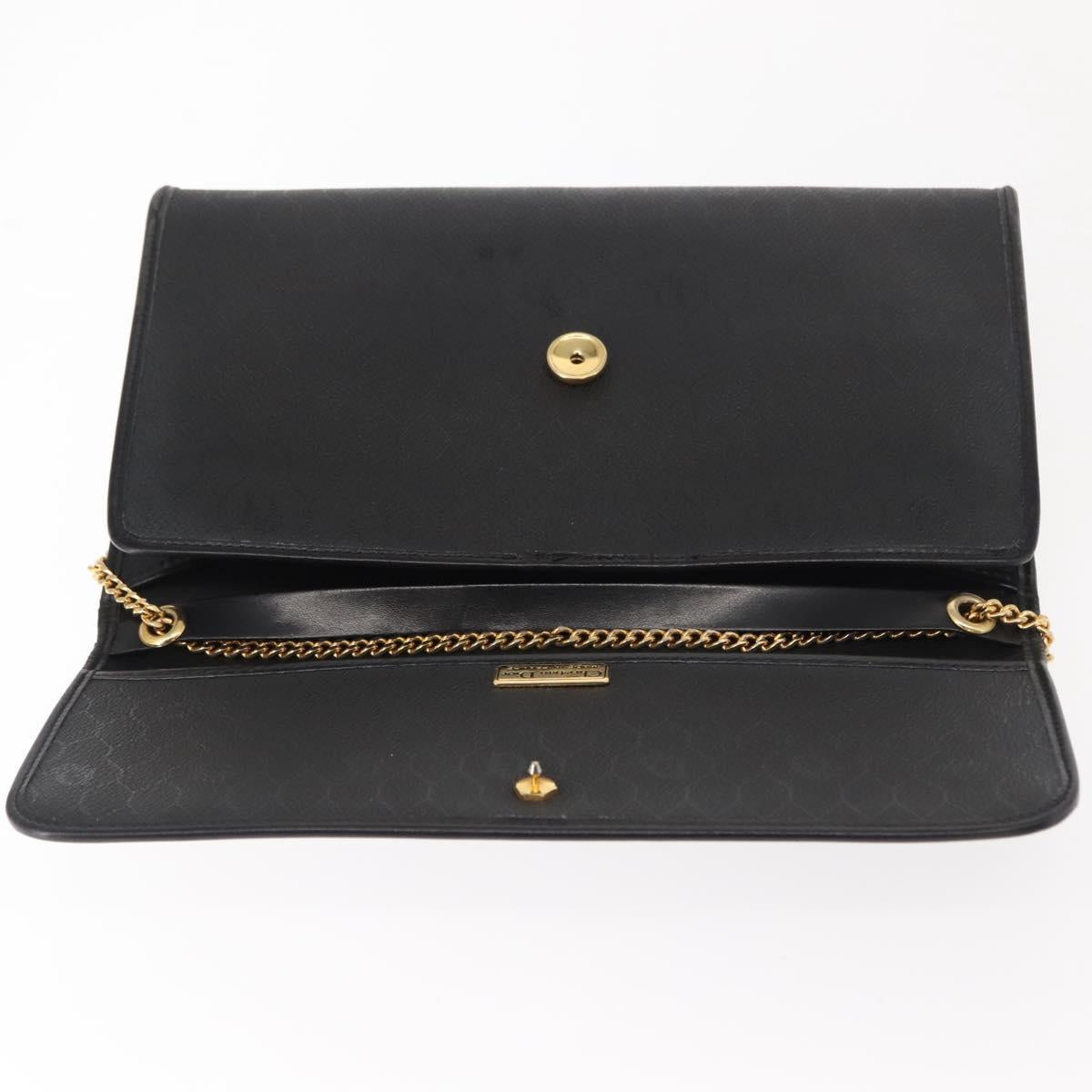 Christian Dior Honeycomb Canvas Chain Shoulder Bag PVC Black Gold Auth 148882