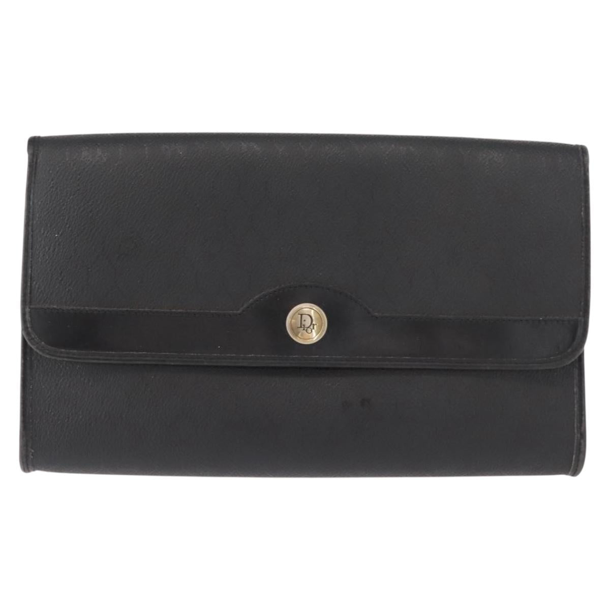 Christian Dior Honeycomb Canvas Chain Shoulder Bag PVC Black Gold Auth 148882