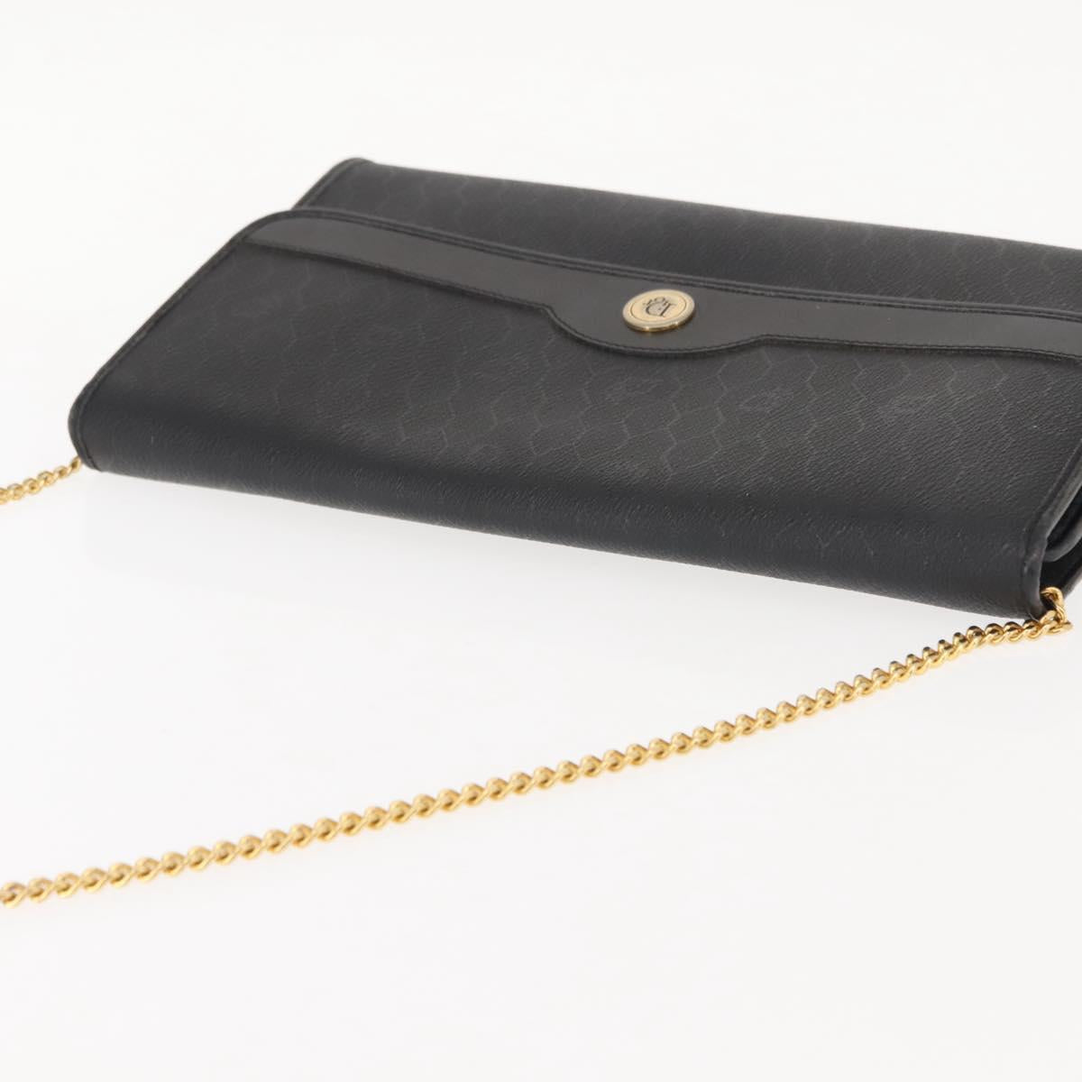 Christian Dior Honeycomb Canvas Chain Shoulder Bag PVC Black Gold Auth 148882