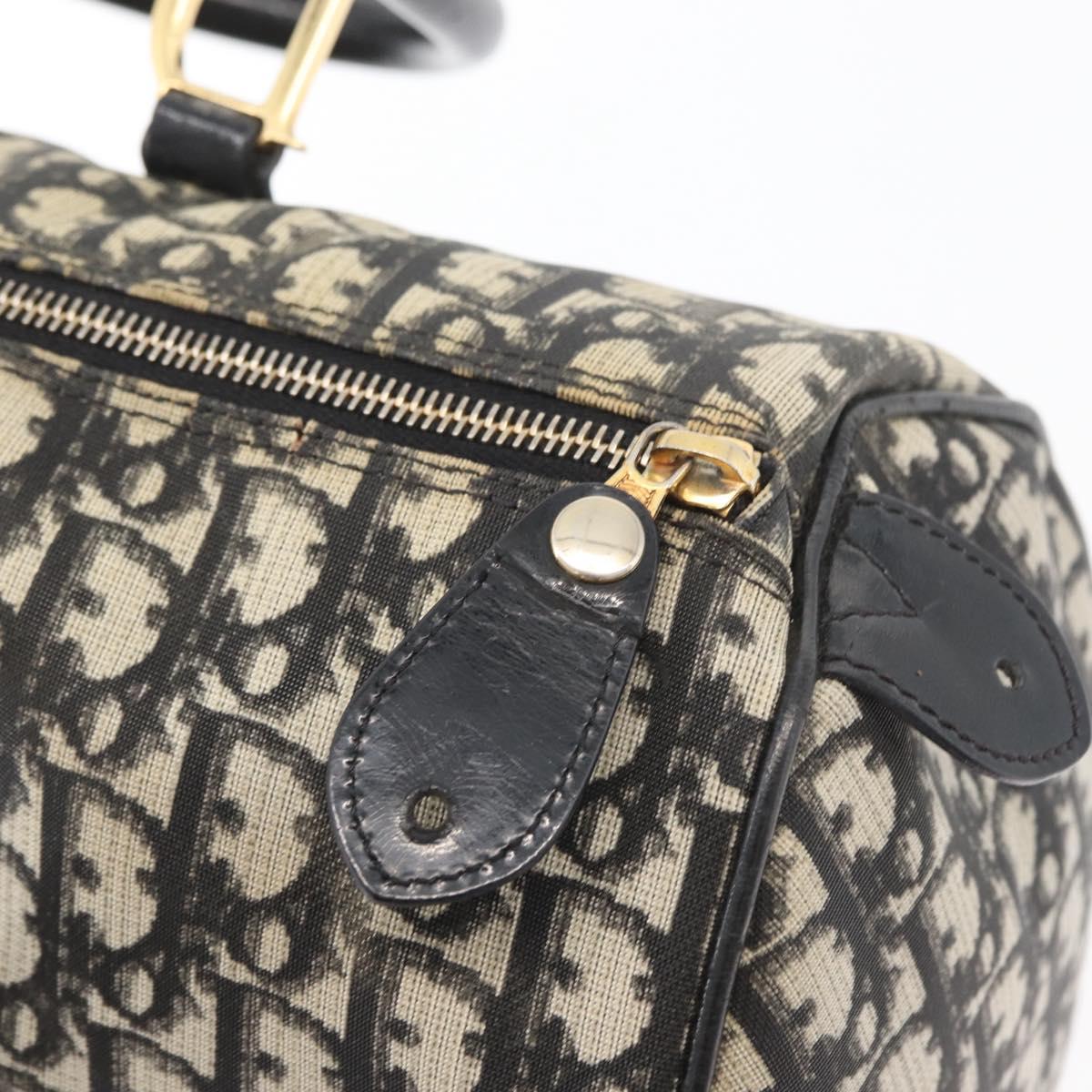 Christian Dior Trotter Canvas Boston Bag PVC Black Gold Auth 148883