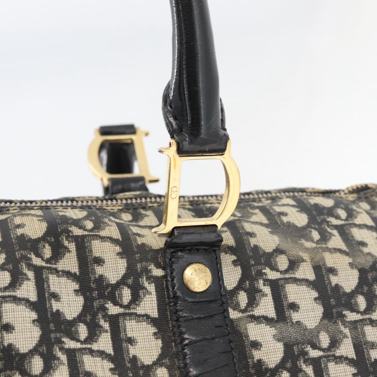 Christian Dior Trotter Canvas Boston Bag PVC Black Gold Auth 148883